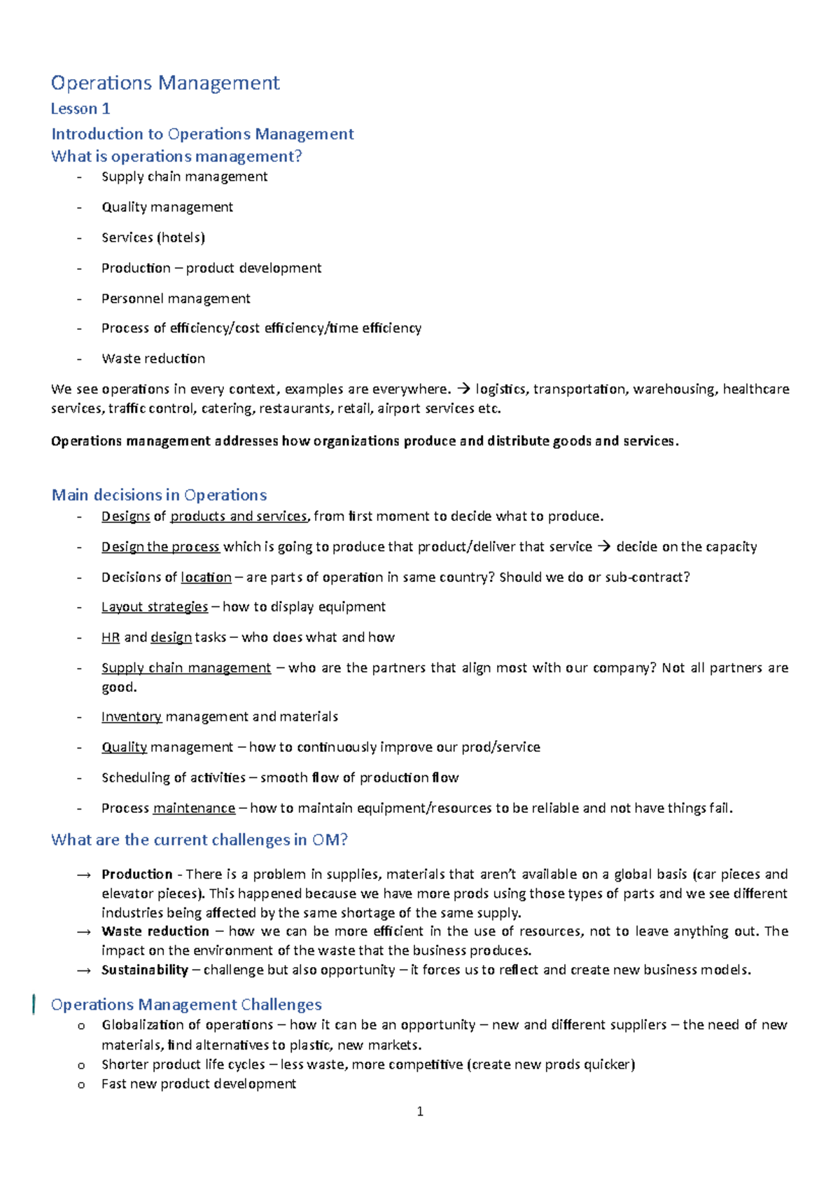 Operations Management - Operations Management Lesson 1 Introduction To ...
