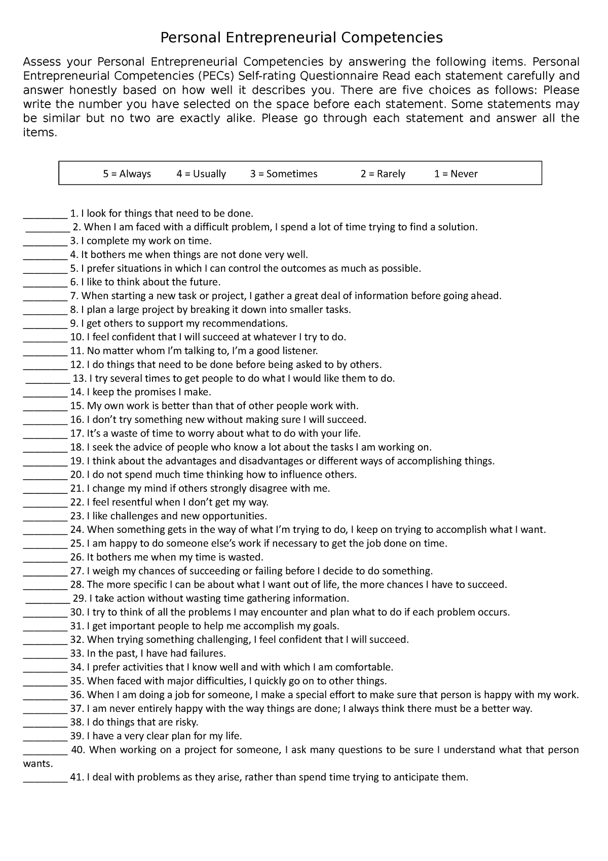 Activity-PECs - Personal Entrepreneurial Competencies Assess your ...