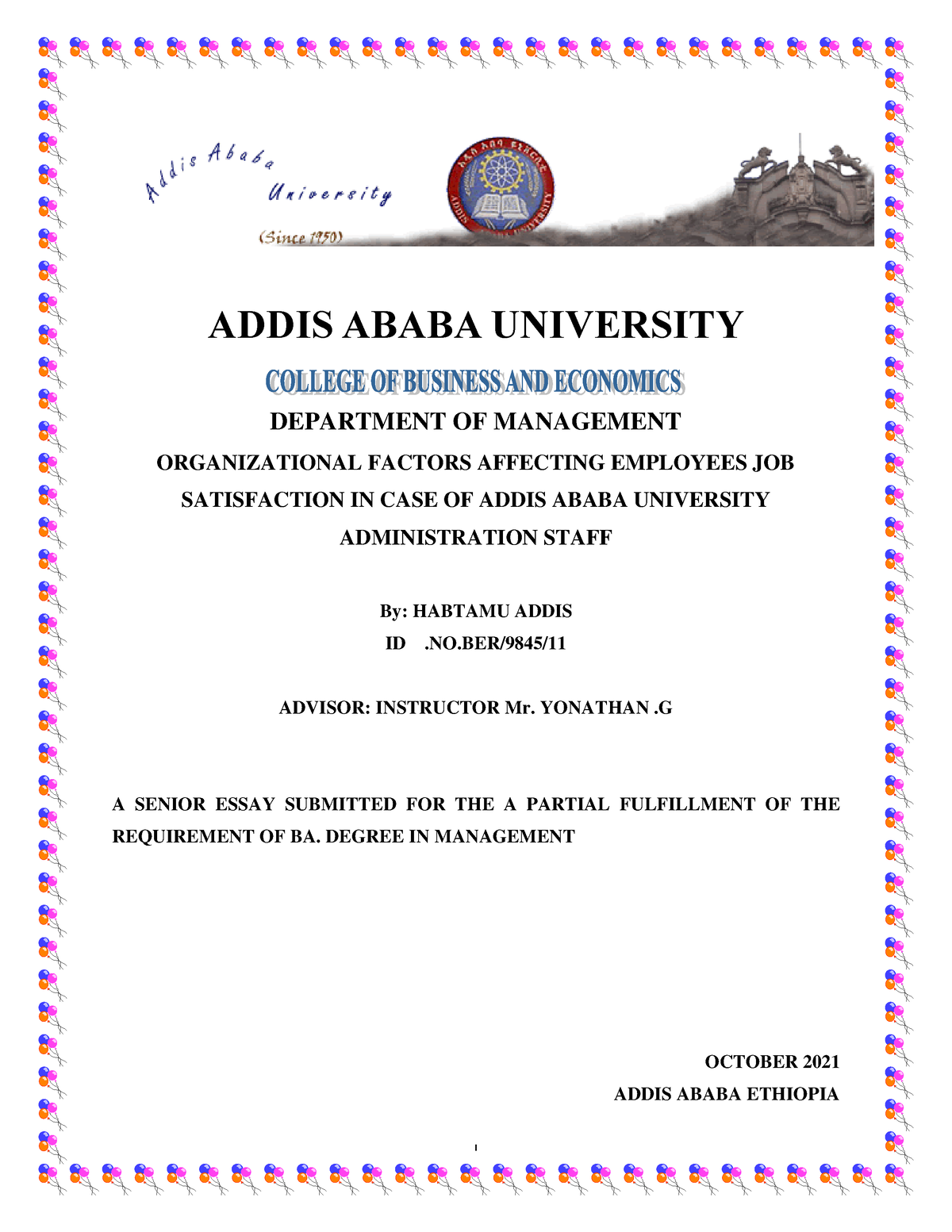 addis ababa university management research paper