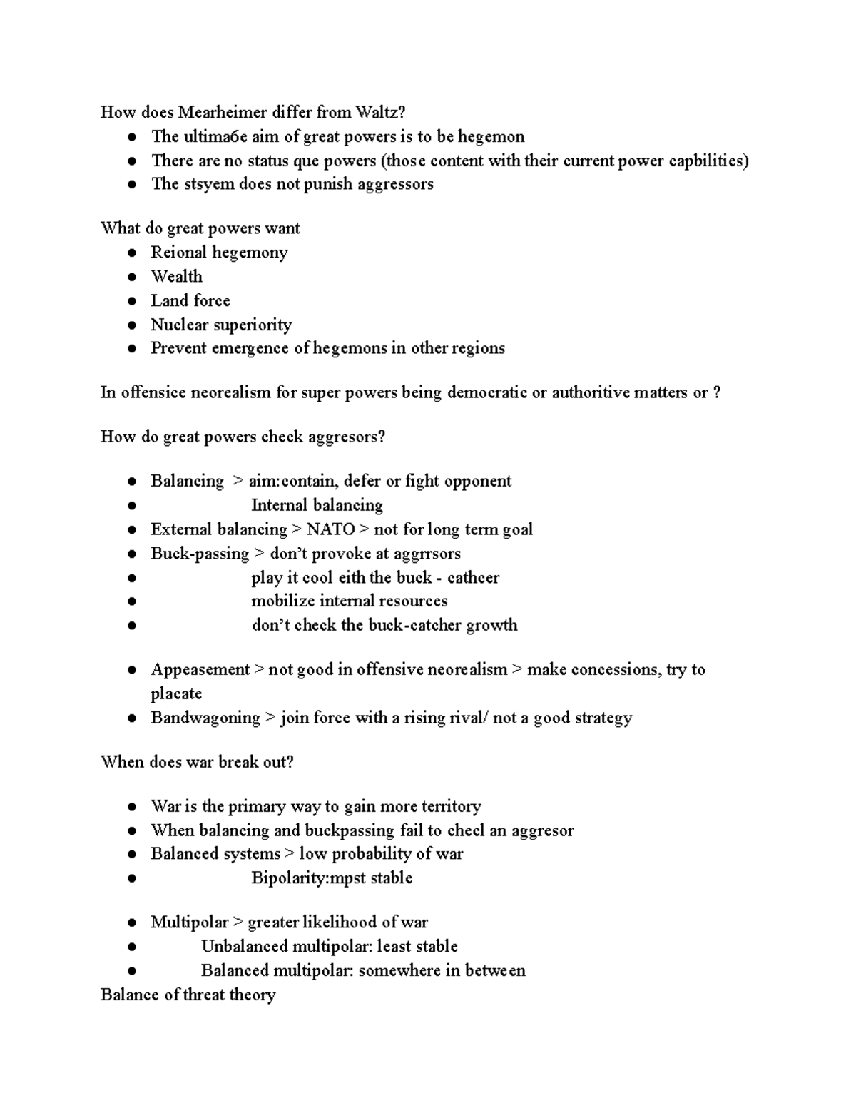 Security dilemma - Fall22 lecture notes - How does Mearheimer differ ...
