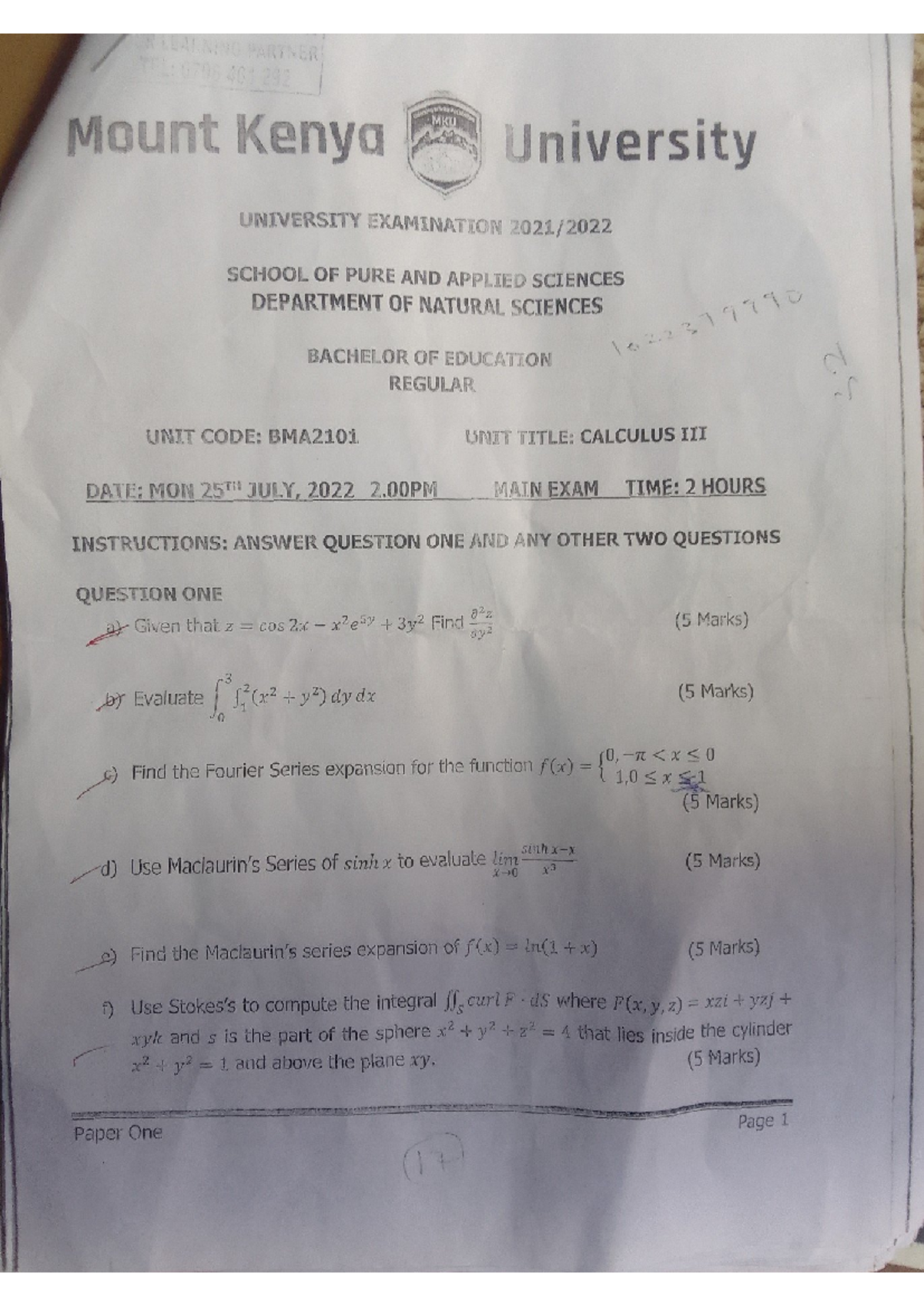 Calculus 3 - assignment - Calculus 3 - Studocu