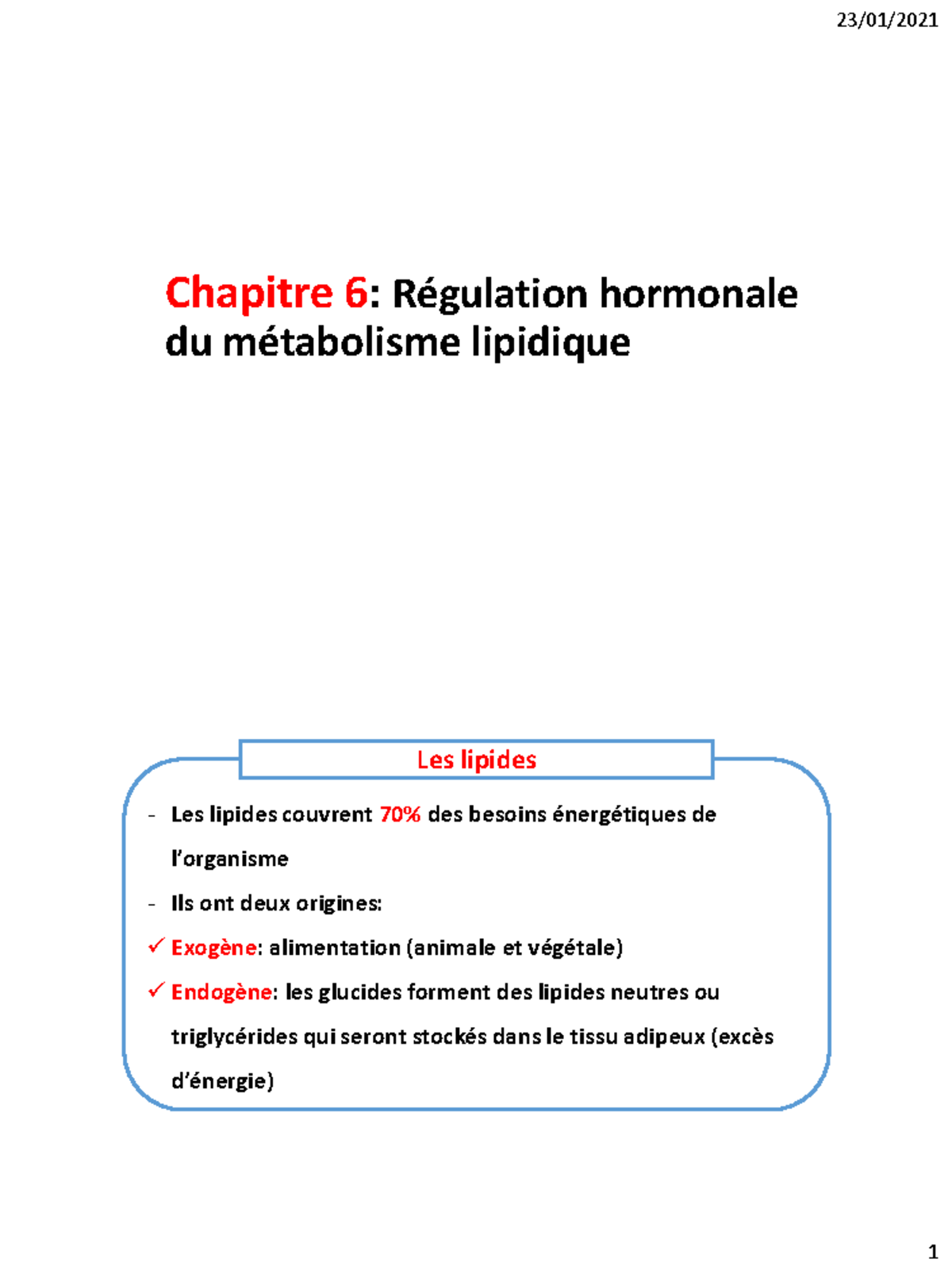 Chapitre 6 Régulation Métabolique - Chapitre 6: Régulation Hormonale Du ...