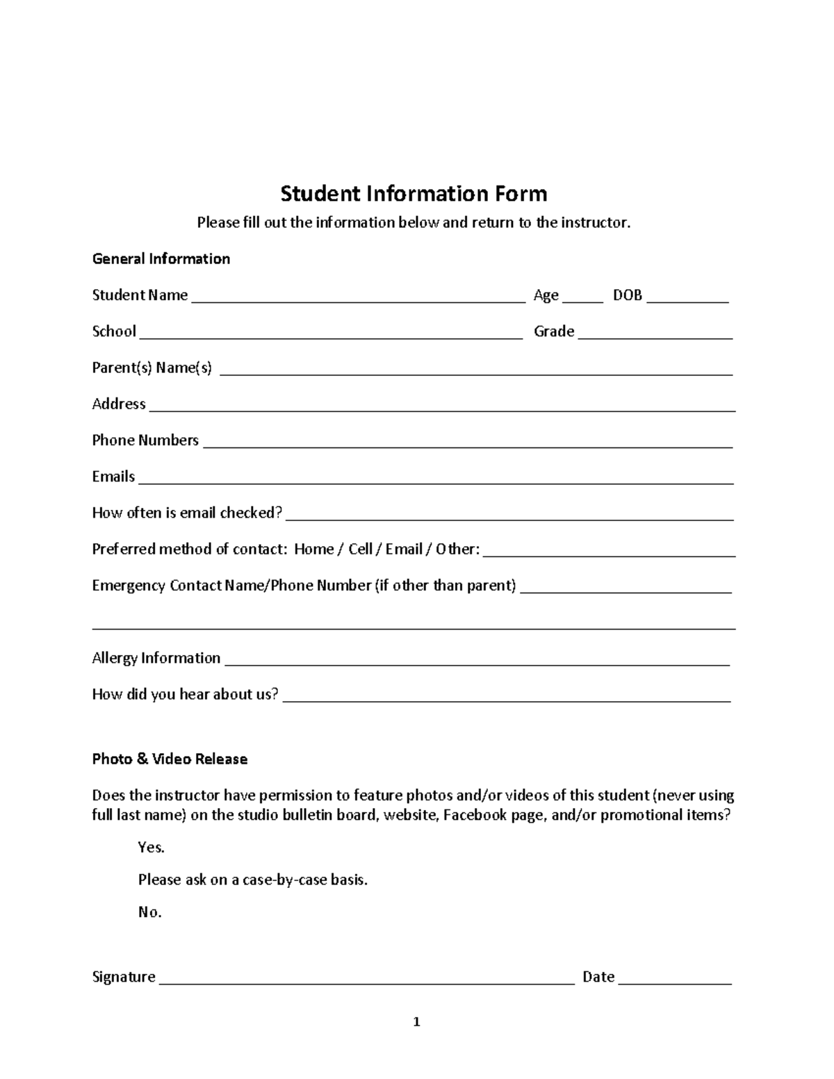 School Student Information Form - 1 Student Information Form Please 