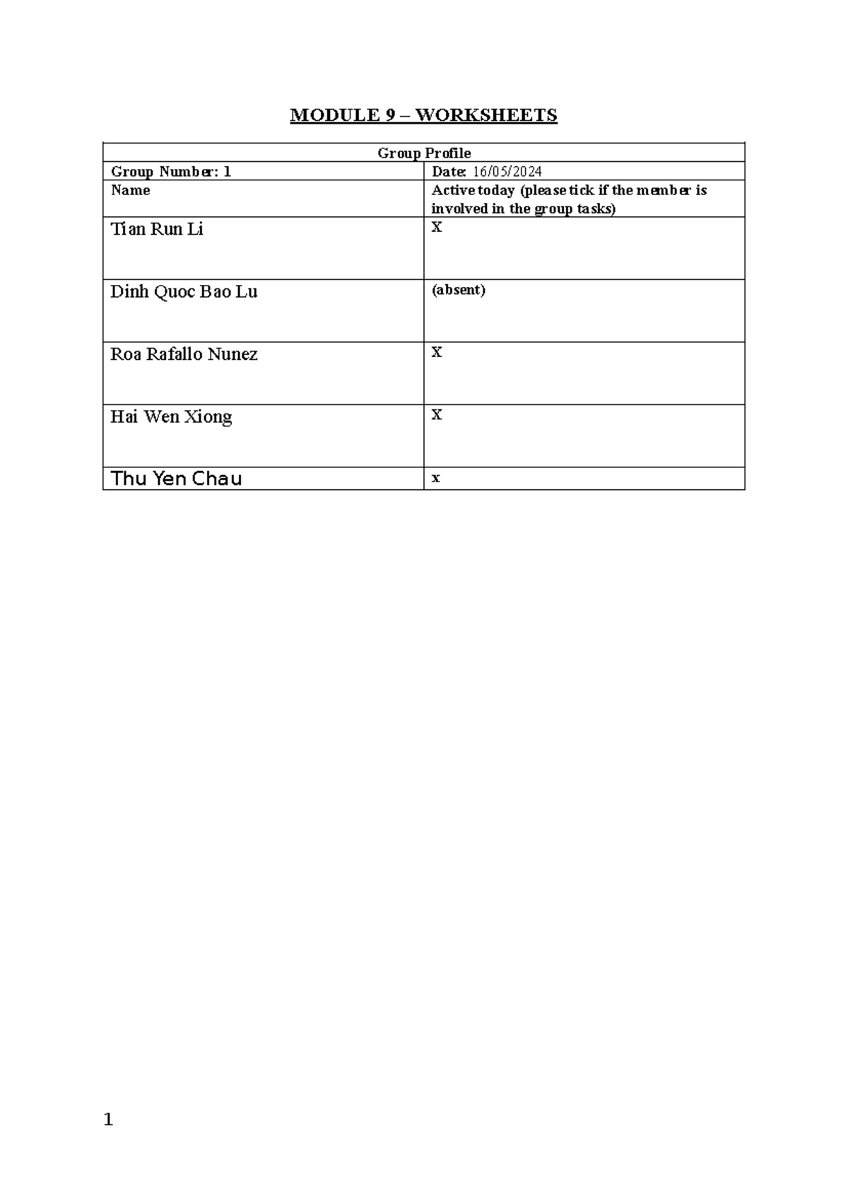 Module 9 - Worksheets-1 - MODULE 9 – WORKSHEETS Group Profile Group ...
