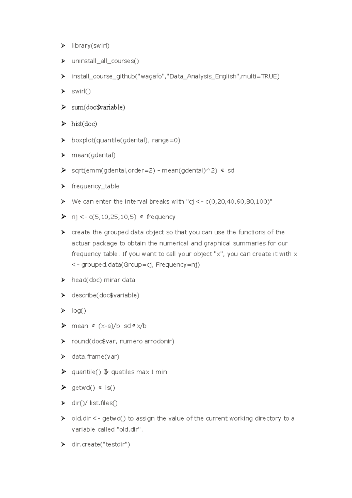 Formules stata i RStudio - library(swirl) uninstall_all_courses() - Studocu