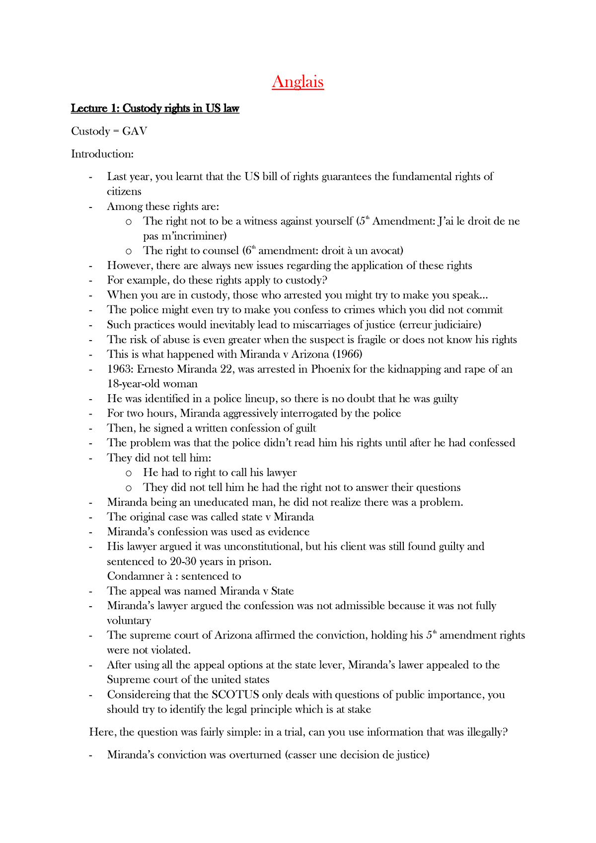 Anglais Juridique Semestre 3 - Anglais Lecture 1 : Custody Rights In US ...