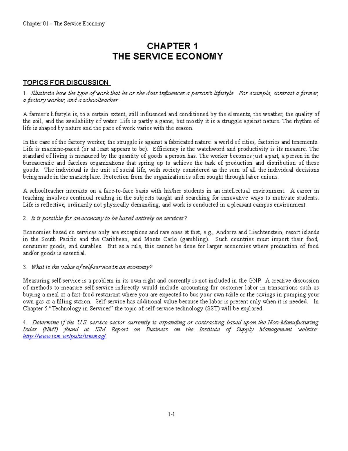 SM Chapter 01 The Service Economy Chapter 01 The Service Economy CHAPTER 1 THE SERVICE