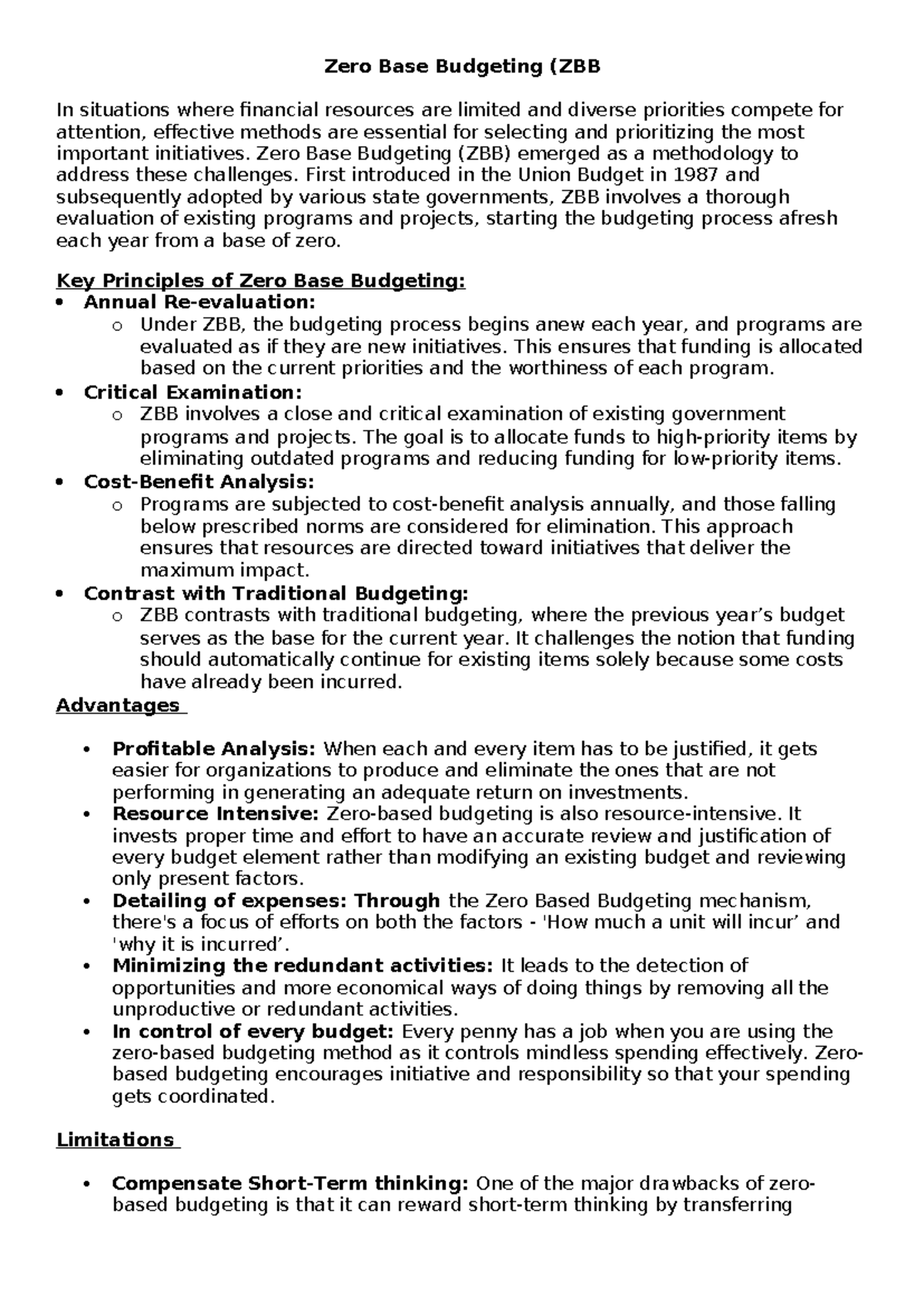 Budgeting - Zero Base Budgeting (ZBB) emerged as a methodology to ...
