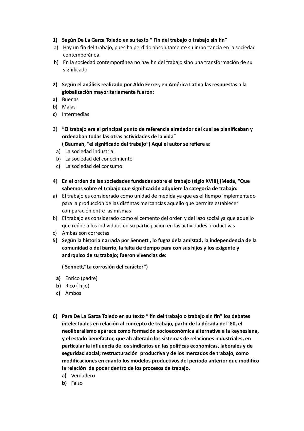 1er Parcial Trab Y Soc - Según De La Garza Toledo En Su Texto “ Fin Del 