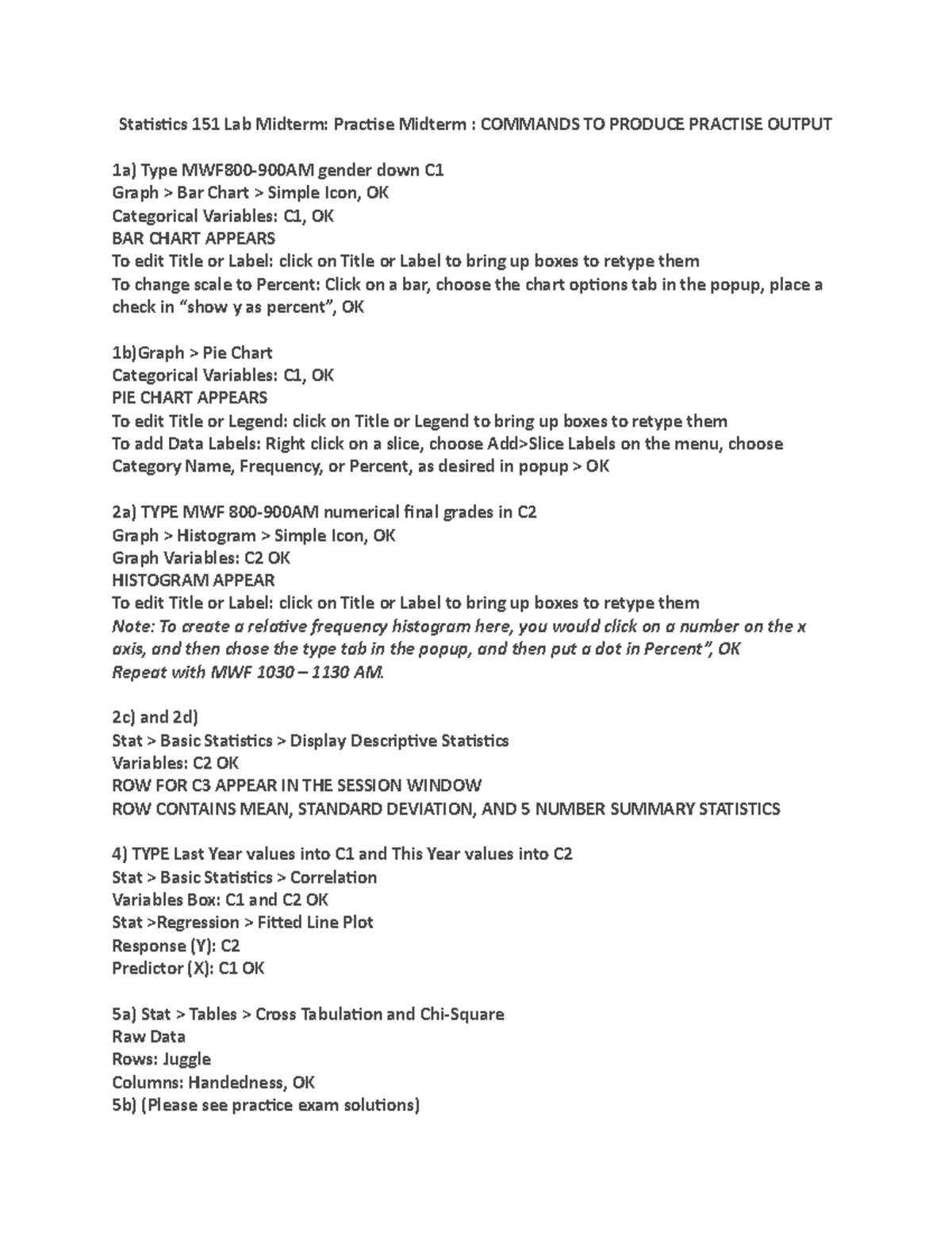 STAT151 LAB Midterm Practice Commands - Statistics 151 Lab Midterm ...