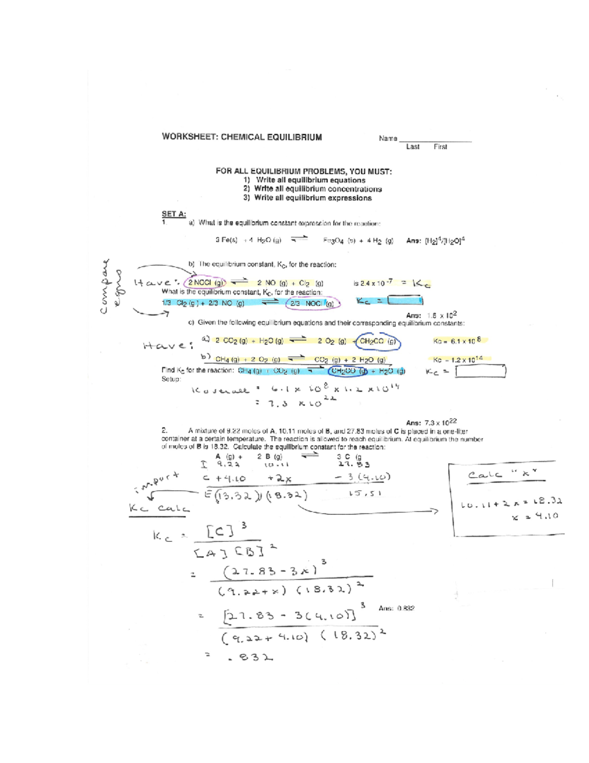 Worksheet - Chemical Equilibrium Answers - 4BBY1020 - Studocu