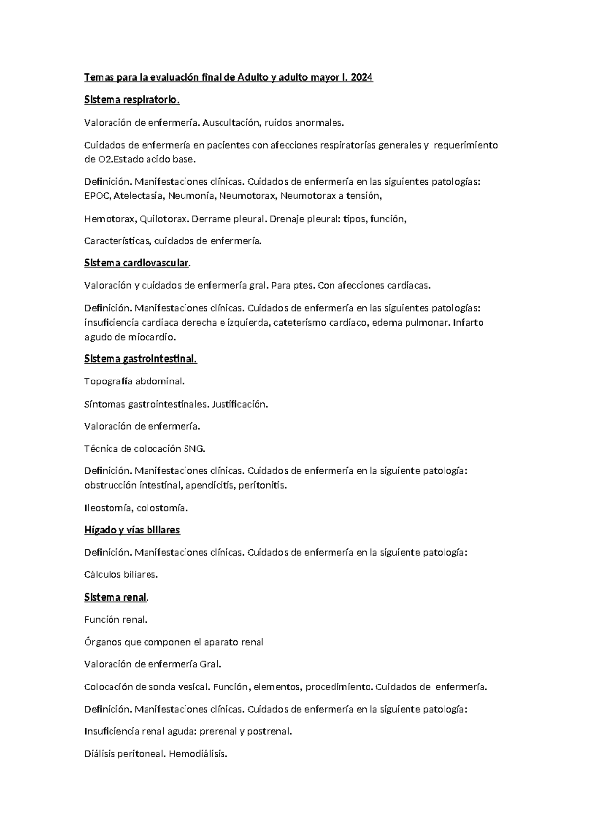 Temas para la evaluacin final de Adulto y adulto mayor I - 2024 Sistema ...