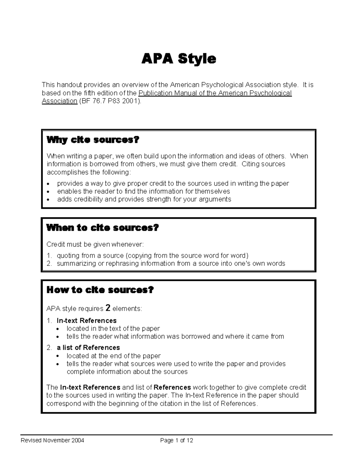 Research Papaer - Apa Style This Handout Provides An Overview Of The 