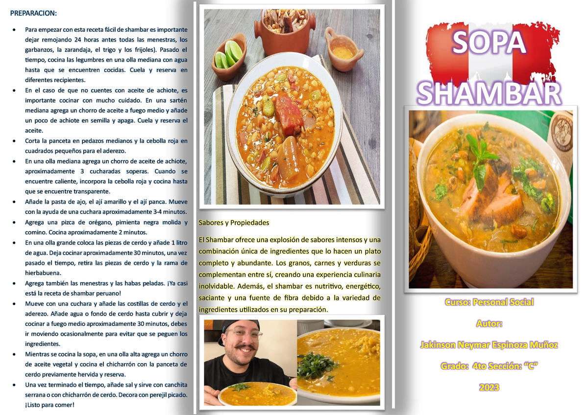 Triptico Del Shambar Plato Tipico De Perú - Sabores Y Propiedades El ...