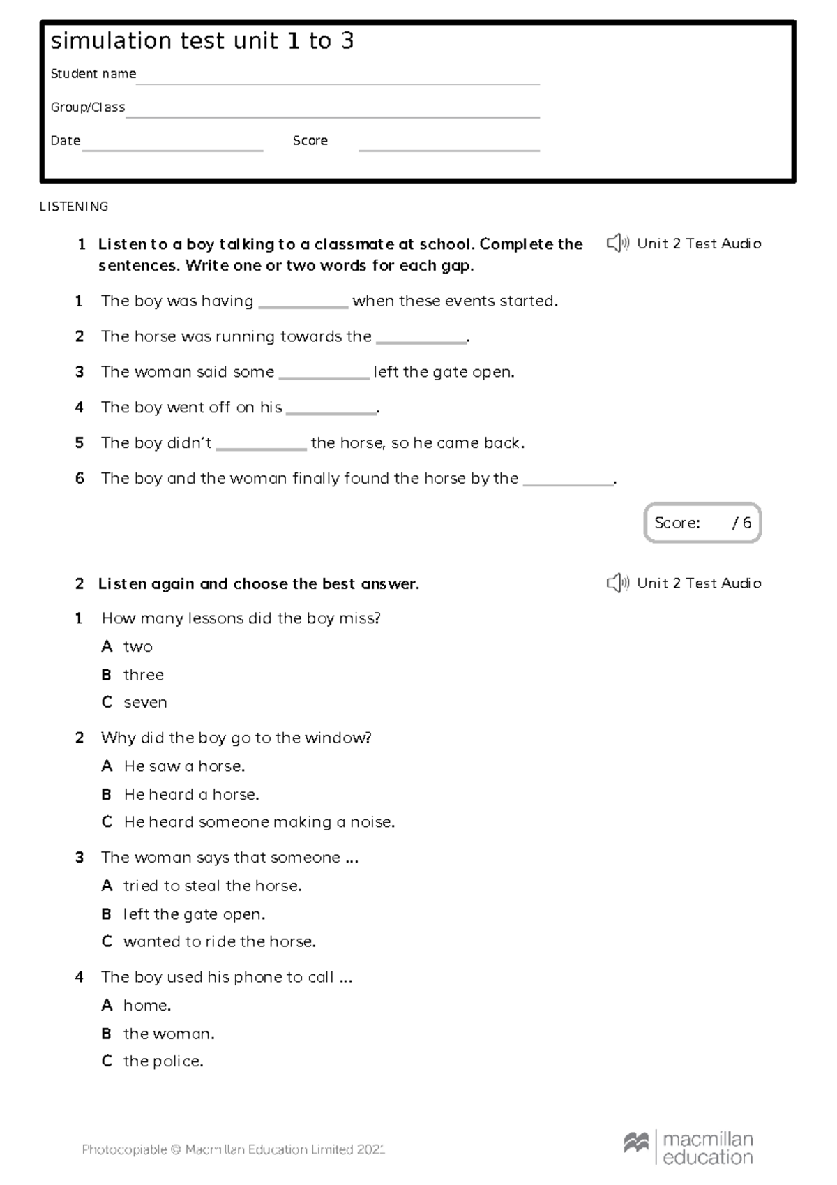 Simulacro test b1 - review unit 3 semple exam done by myself, this is ...