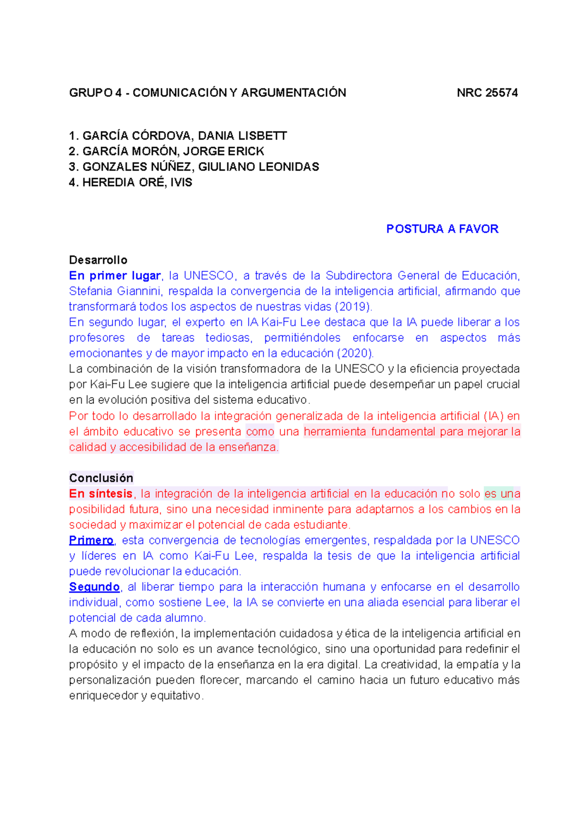 PA3 Grupo 4 Comunicacion - GRUPO 4 - COMUNICACIÓN Y ARGUMENTACIÓN NRC ...