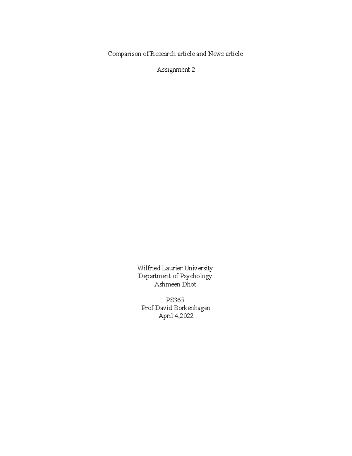 Assignment 2 - Comparison of Research article and News article ...