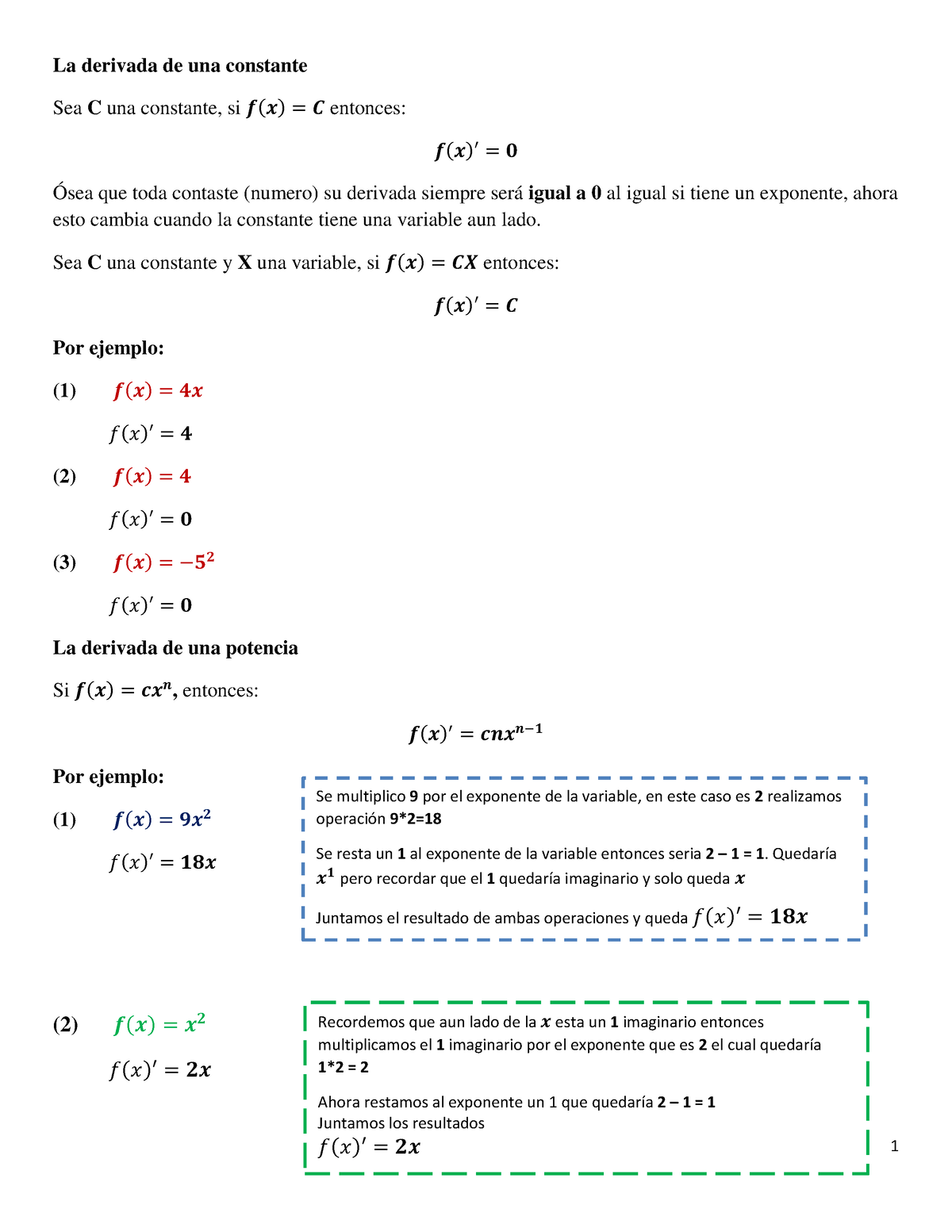 Derivada De Una Funcion - 1 La Derivada De Una Constante Sea C Una ...