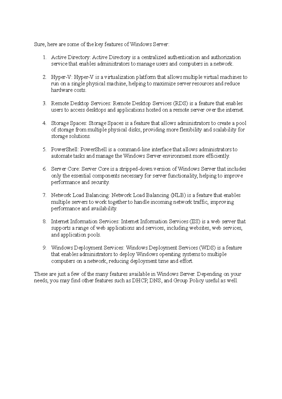 Tentang windows server - Sure, here are some of the key features of ...