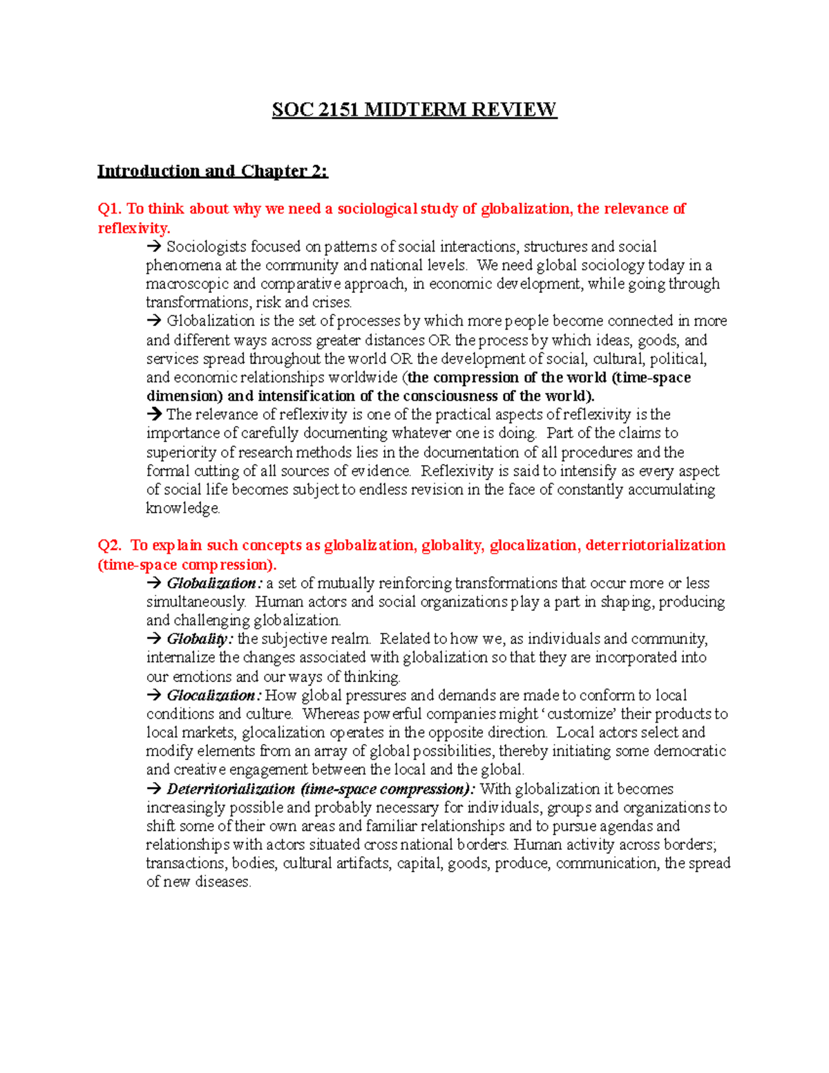 Midterm Review For The First Part Of SOC 2151 - SOC 2151 MIDTERM REVIEW ...