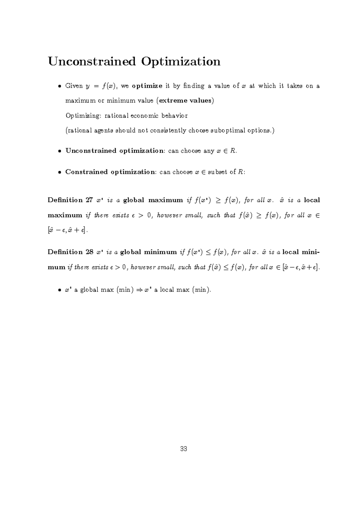 Mô hình toán kinh tế - Unconstrained Optimization ² Given y = f (x), we ...