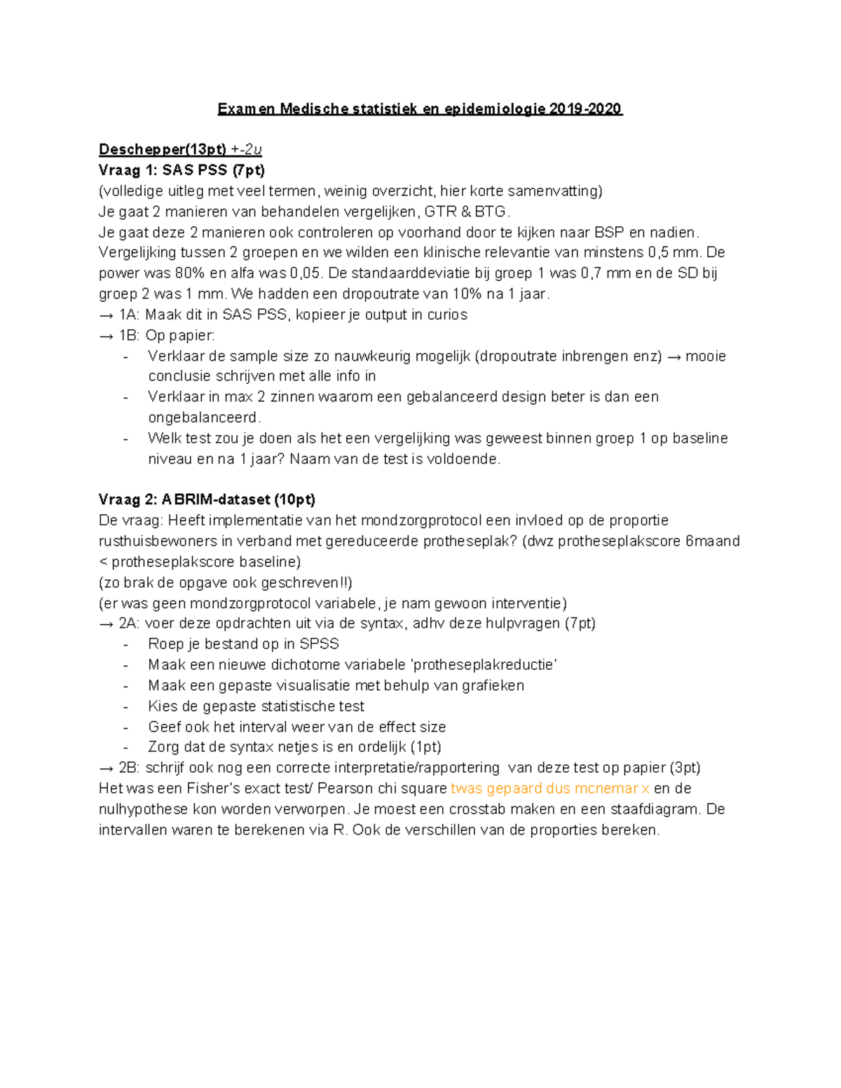 Examen Statistiek 19-20 - Examen Medische Statistiek En Epidemiologie ...