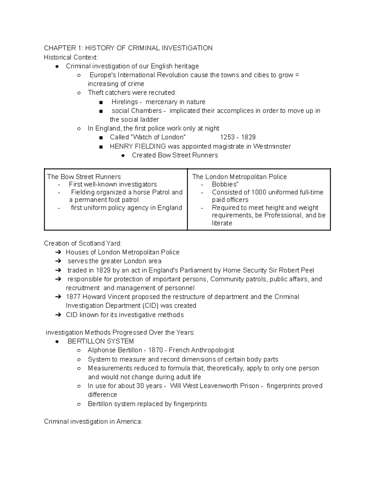 Criminal Investigation CH 1 - CHAPTER 1: HISTORY OF CRIMINAL ...