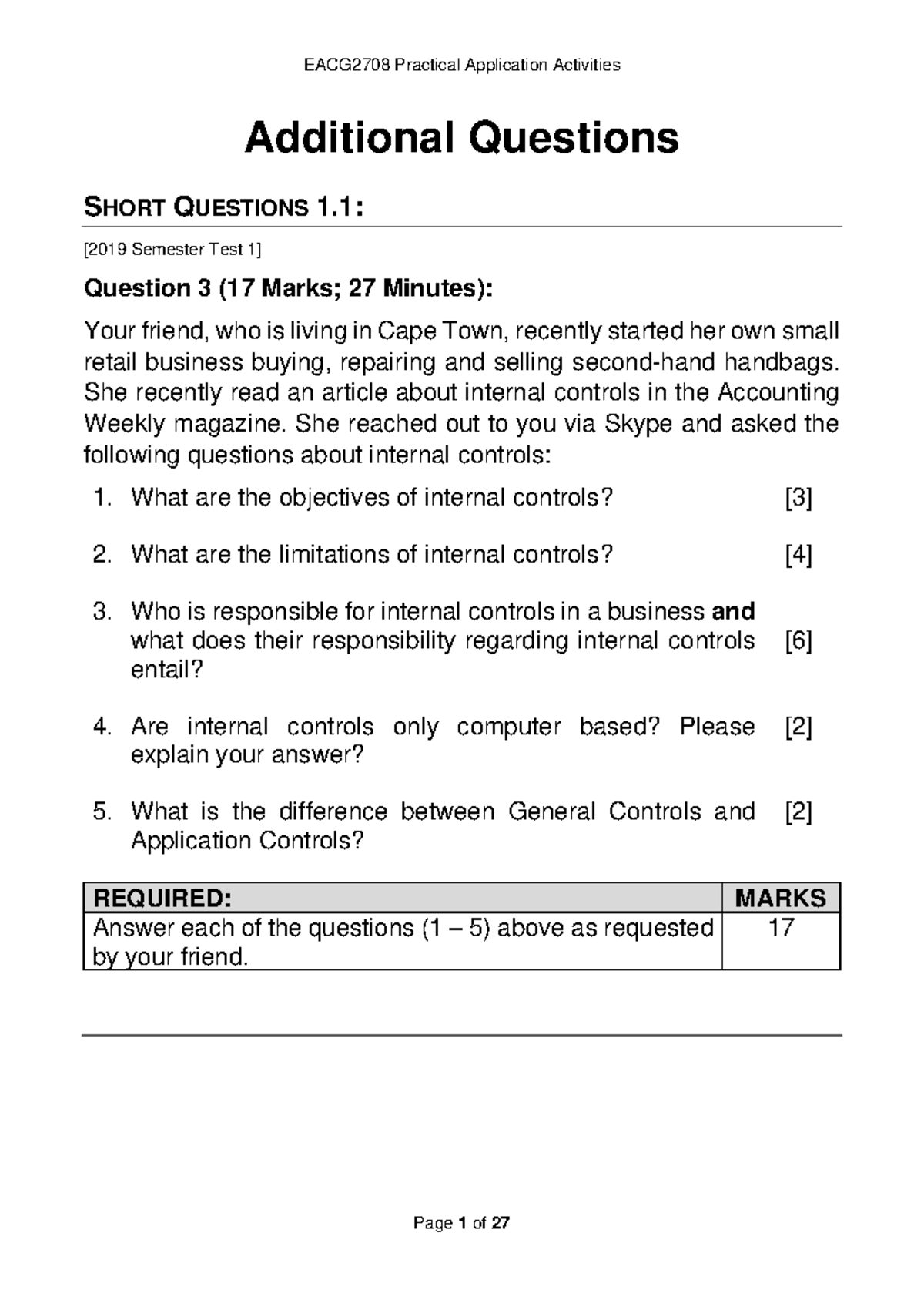 Additional (Class) Activities - Additional Questions SHORT QUESTIONS 1 ...