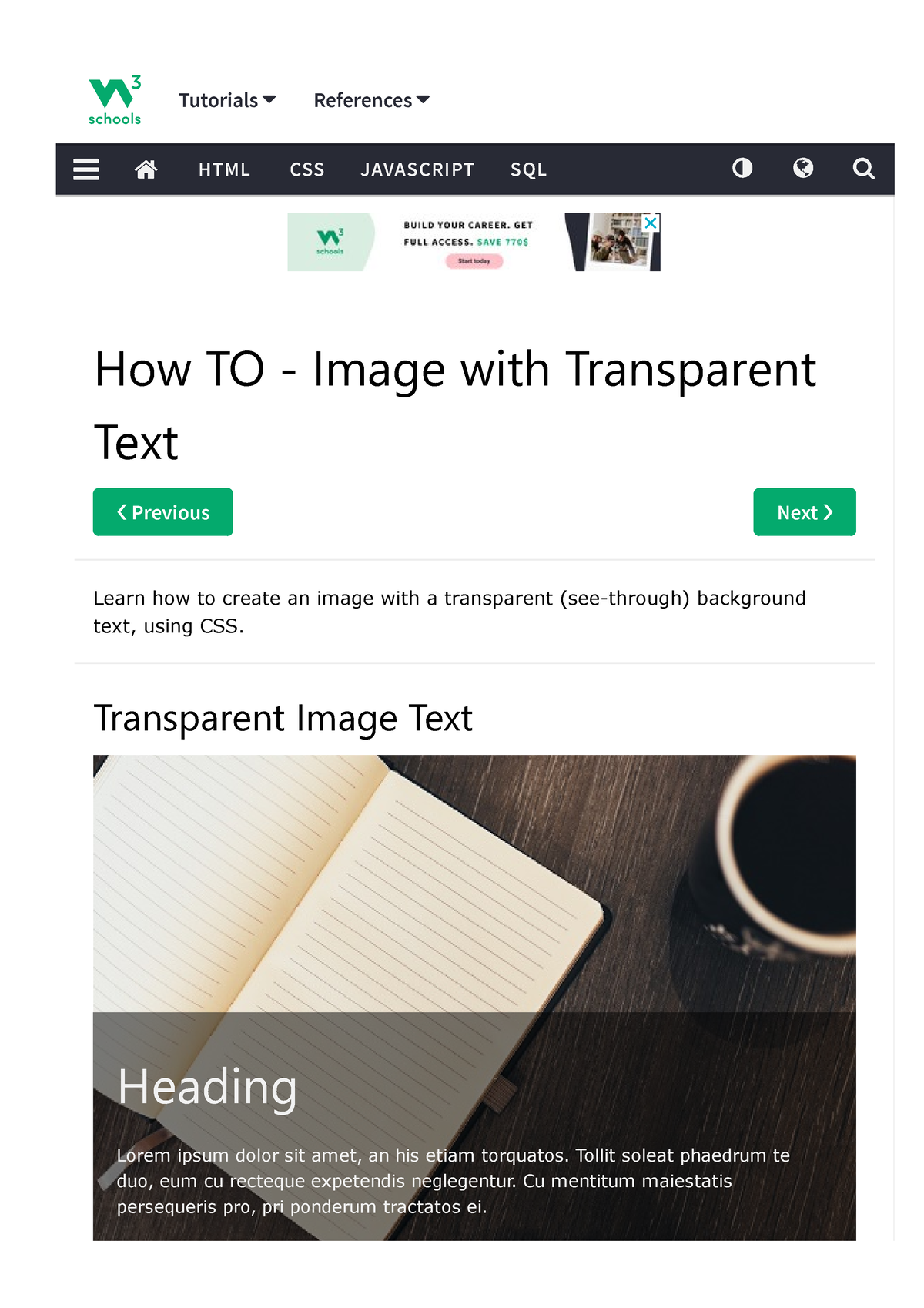 How-to css image transparent - ❮ Previous Next ❯ How TO ‐ Image with  Transparent Text Learn how to - Studocu