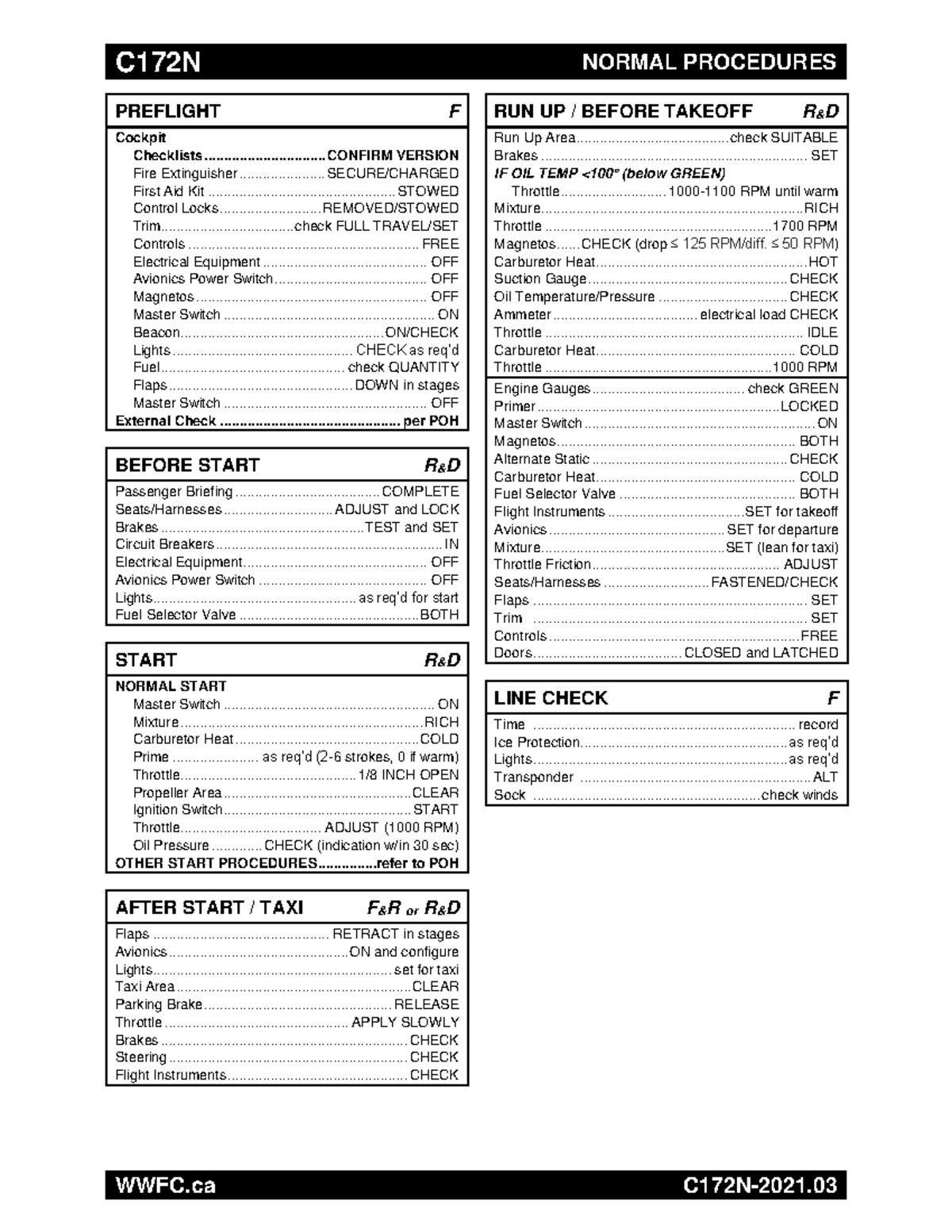 C172N Checklist on the heat - C172N NORMAL PROCEDURES PREFLIGHT F ...