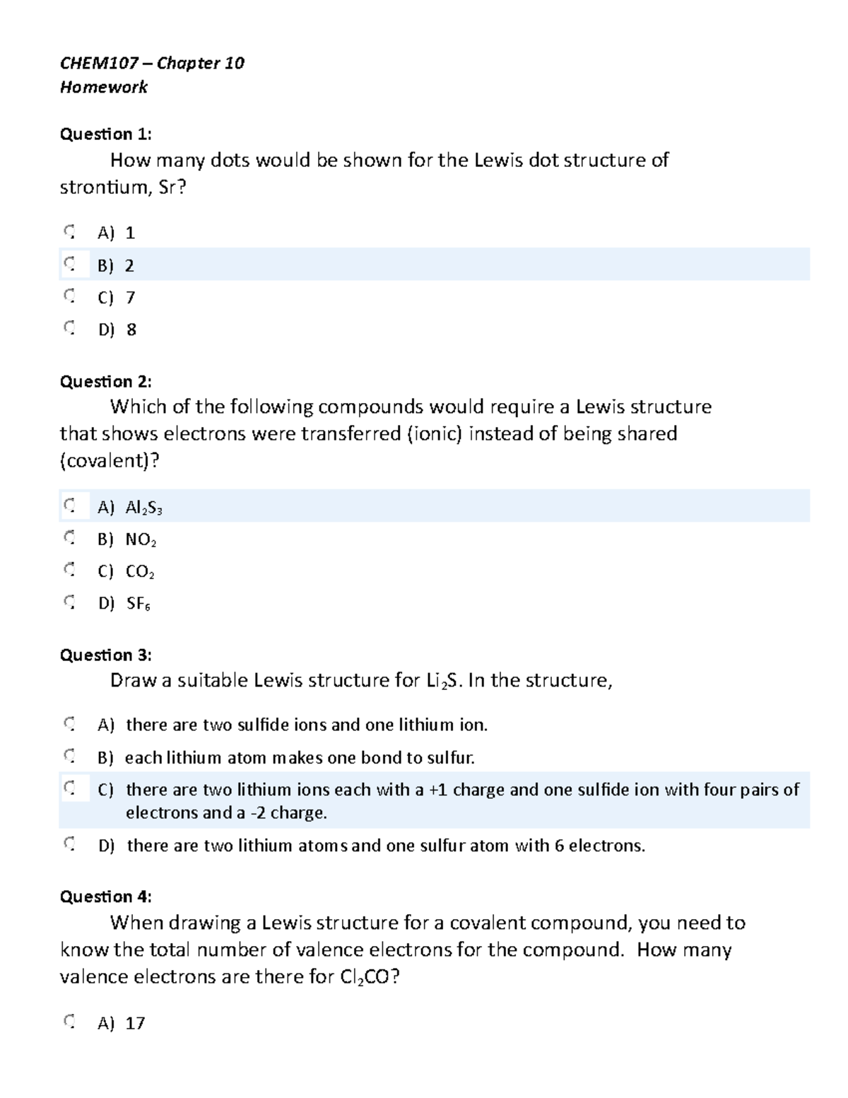 Chem 107 HW Ch. 10 - Chapter 10 Homework Quiz Answers - CHEM107 ...