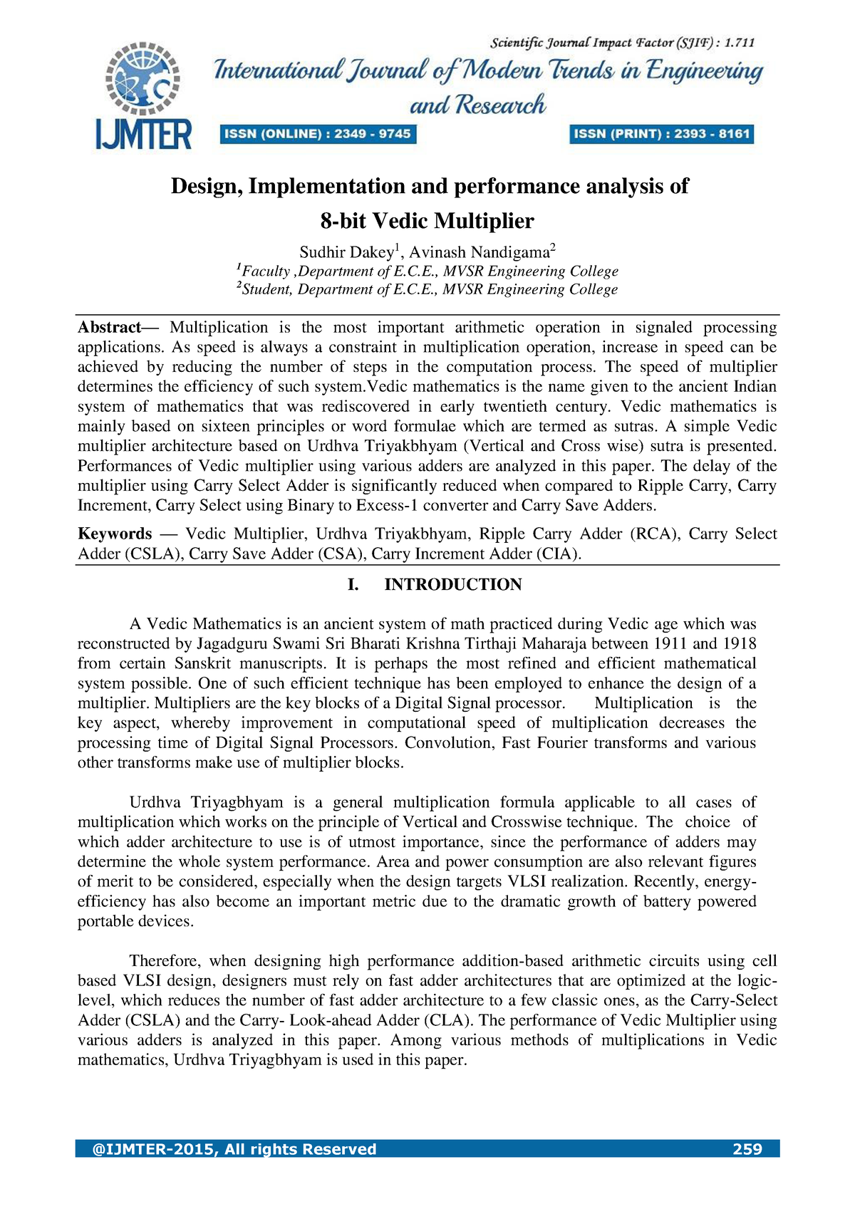 Design Implementation And Performance Analysis Of 8 Bit Vedic Multipl ...