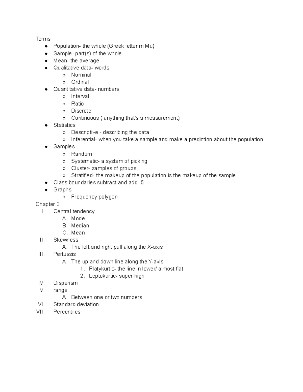 Educational Statistics Terms Population the whole (Greek letter m Mu