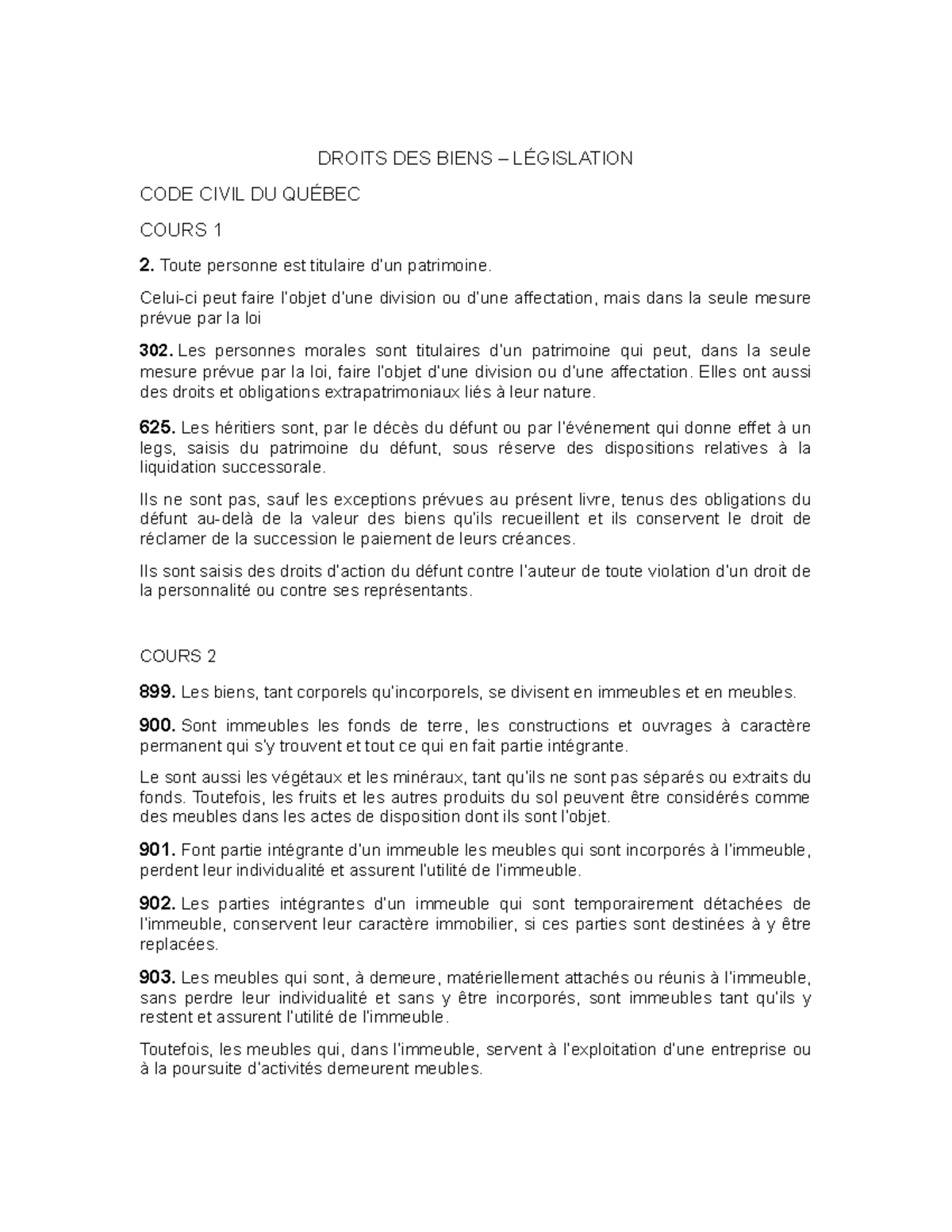 Droits DES Biens- Legis - DROITS DES BIENS – LÉGISLATION CODE CIVIL DU ...