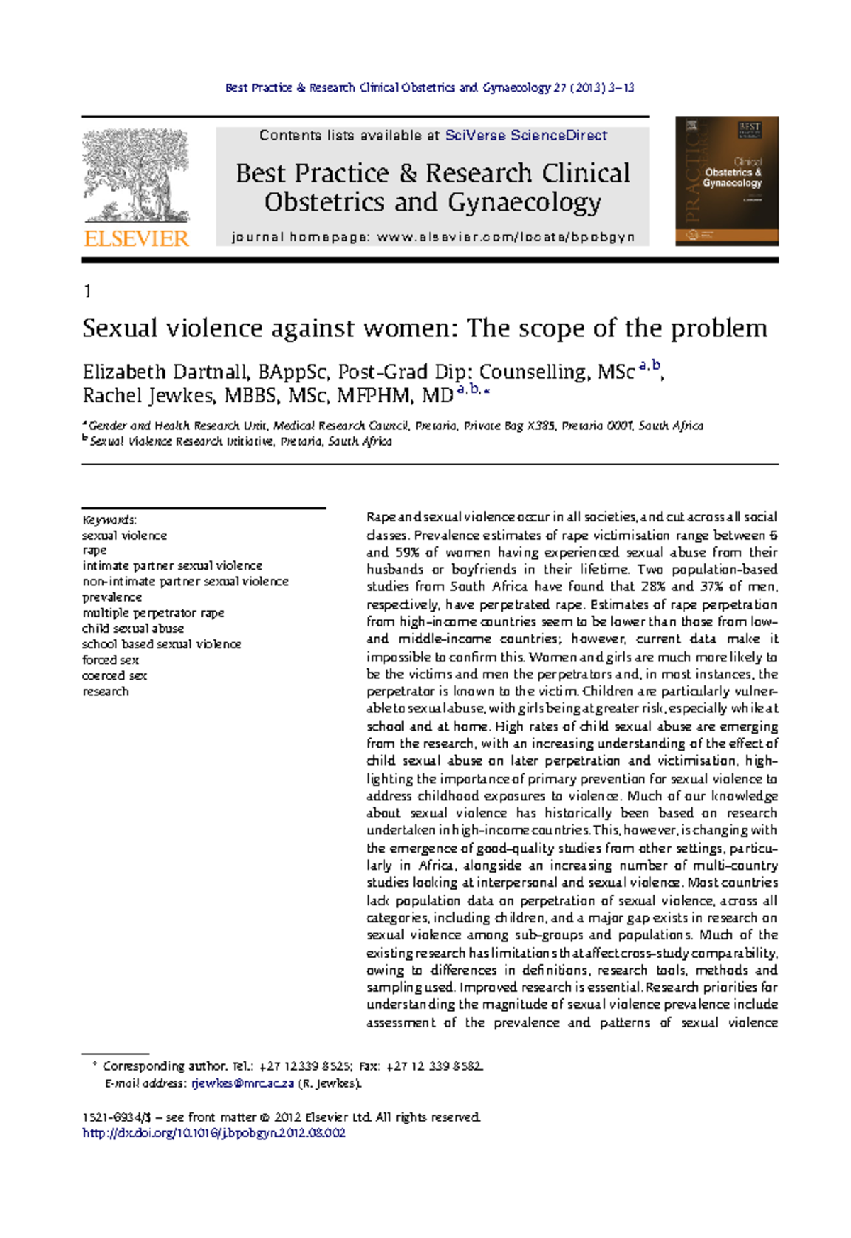 Sexual violence against women - Prevalence estimates of rape ...
