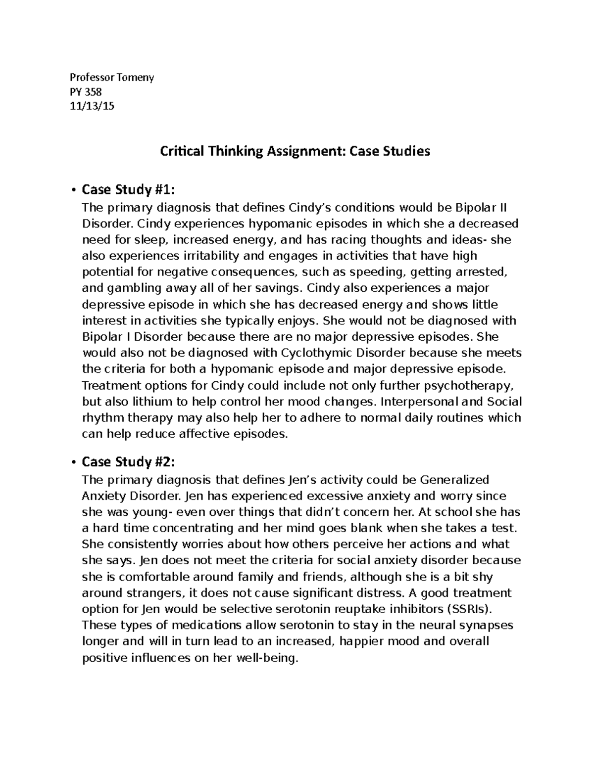 critical thinking case study assignment