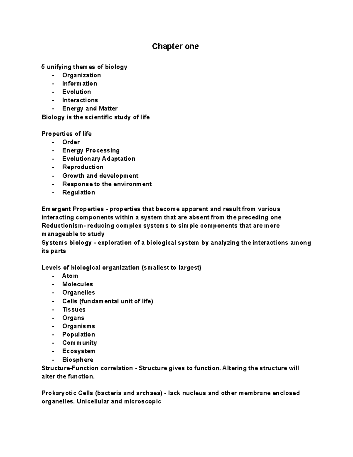 Studocu - Chapter one of Gen Bio - Chapter one 5 unifying themes of ...