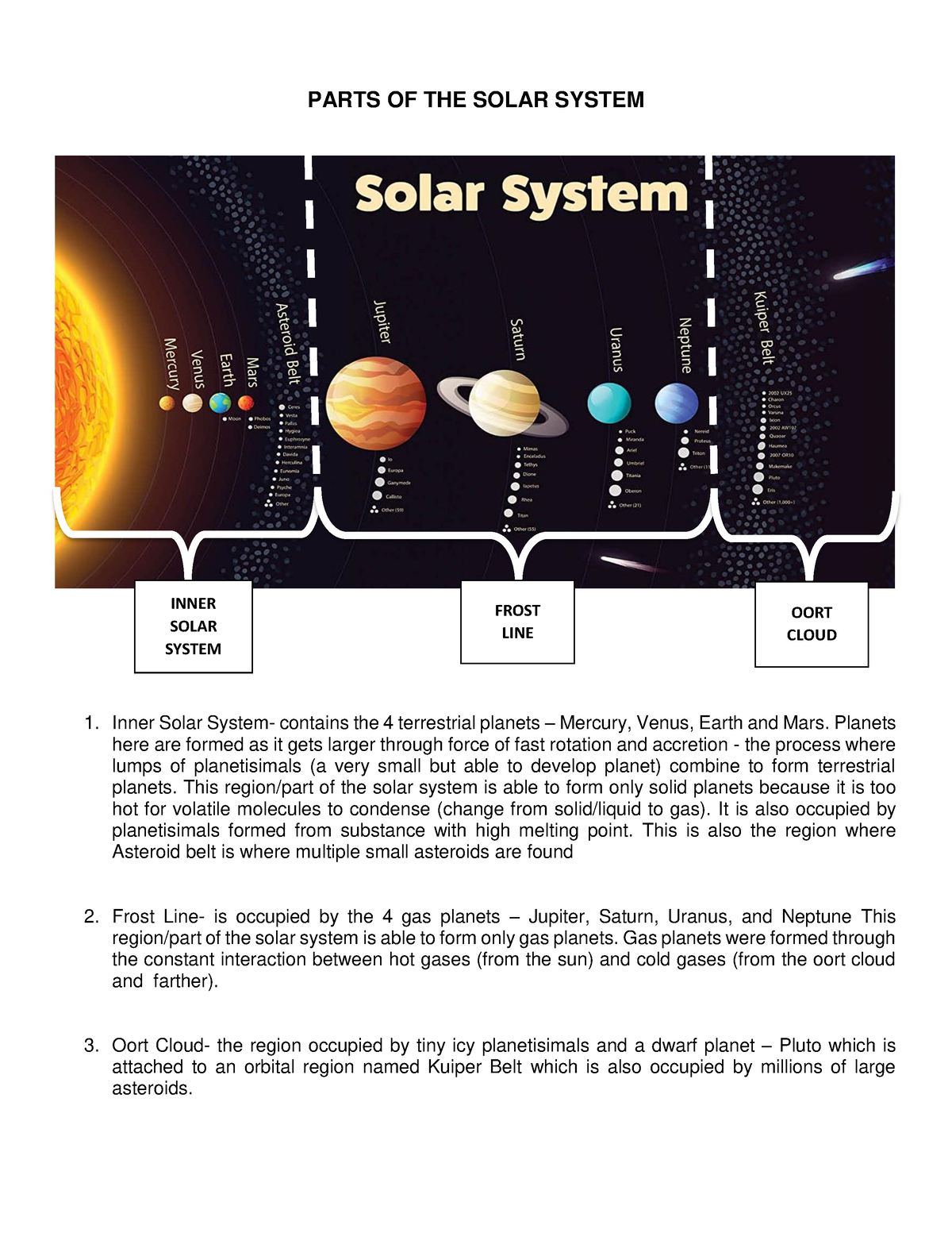 Parts OF THE Solar System - PARTS OF THE SOLAR SYSTEM Inner Solar ...