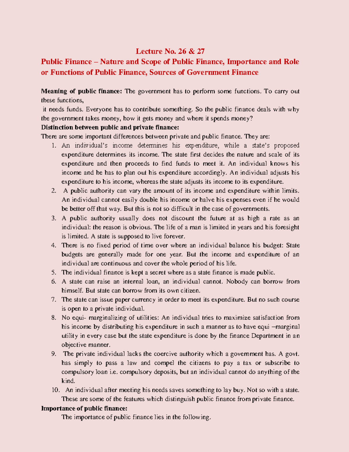 12.Public finance Lecture No. 26 & 27 Public Finance Nature and