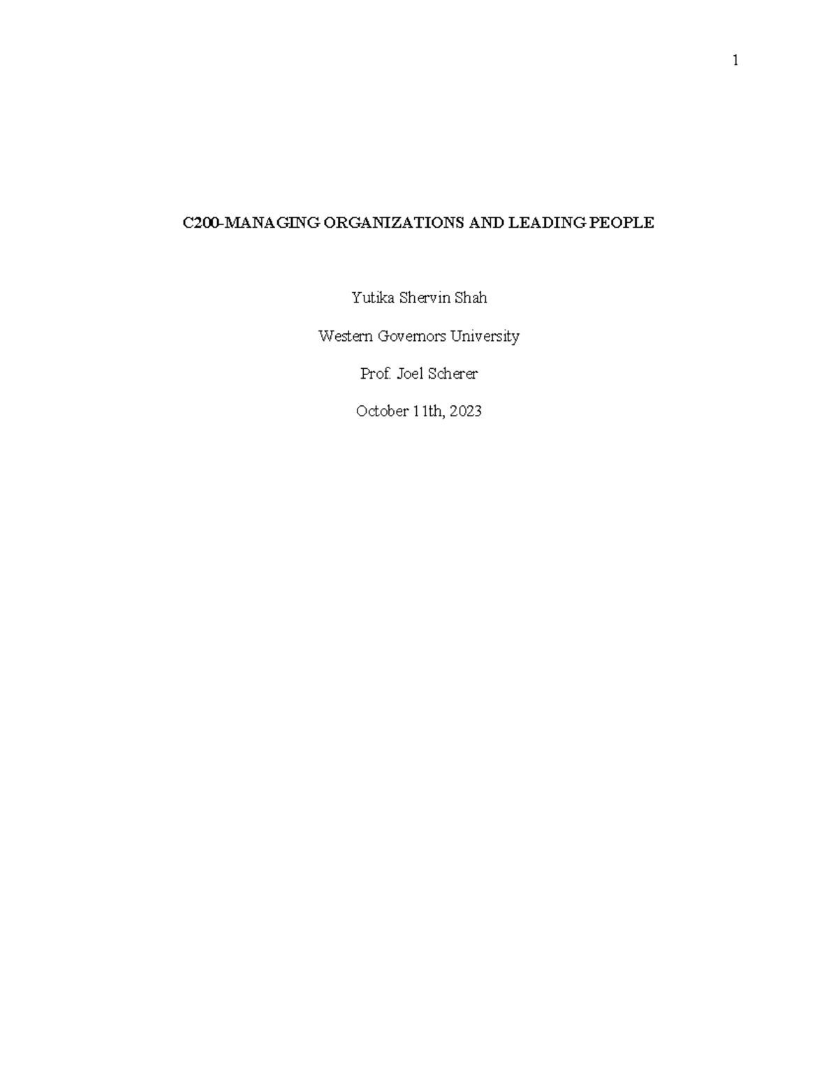 C200(Task 1) Yutika SHAH - C200-MANAGING ORGANIZATIONS AND LEADING ...