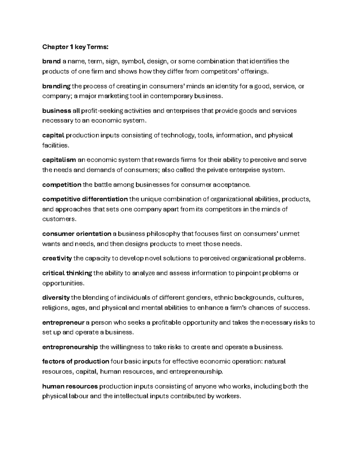 RSM100 Key Terms - Chapter 1 key Terms: brand a name, term, sign ...