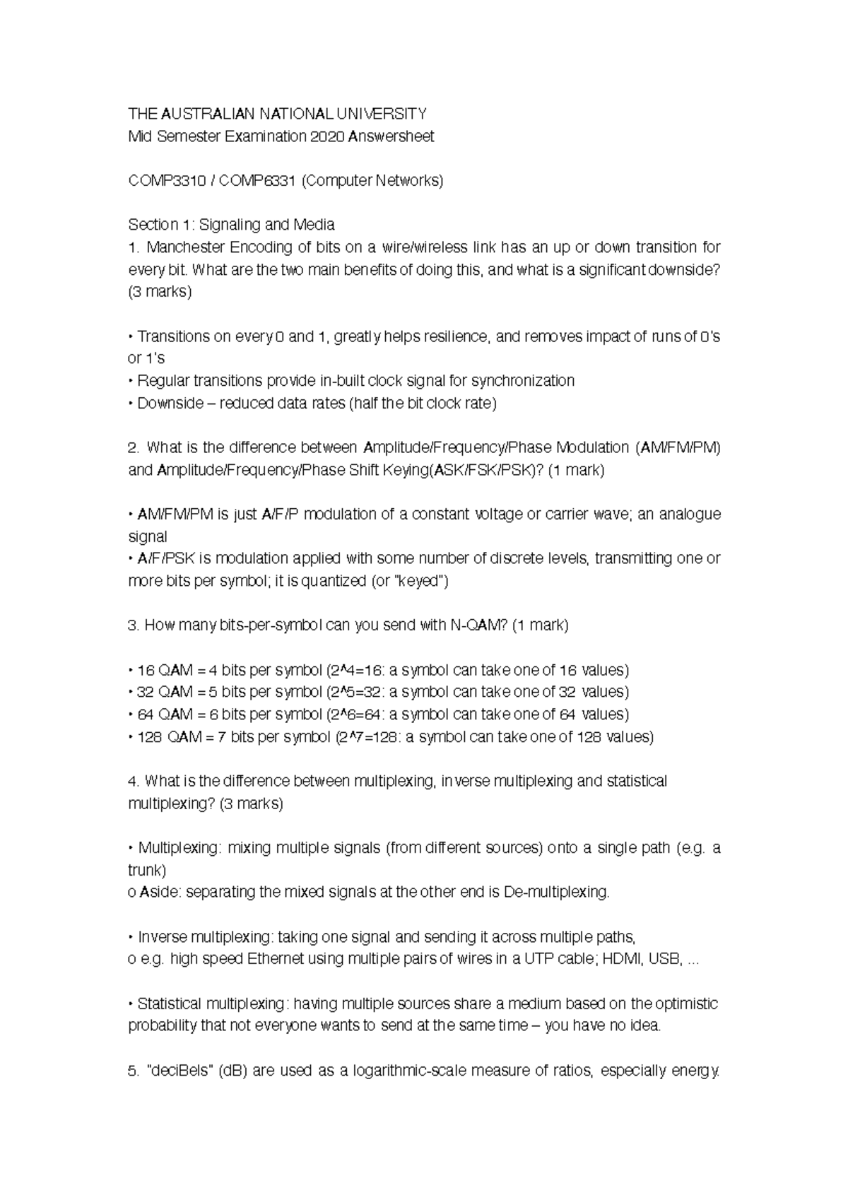 MID-EXAM - Mid exam - THE AUSTRALIAN NATIONAL UNIVERSITY Mid Semester ...