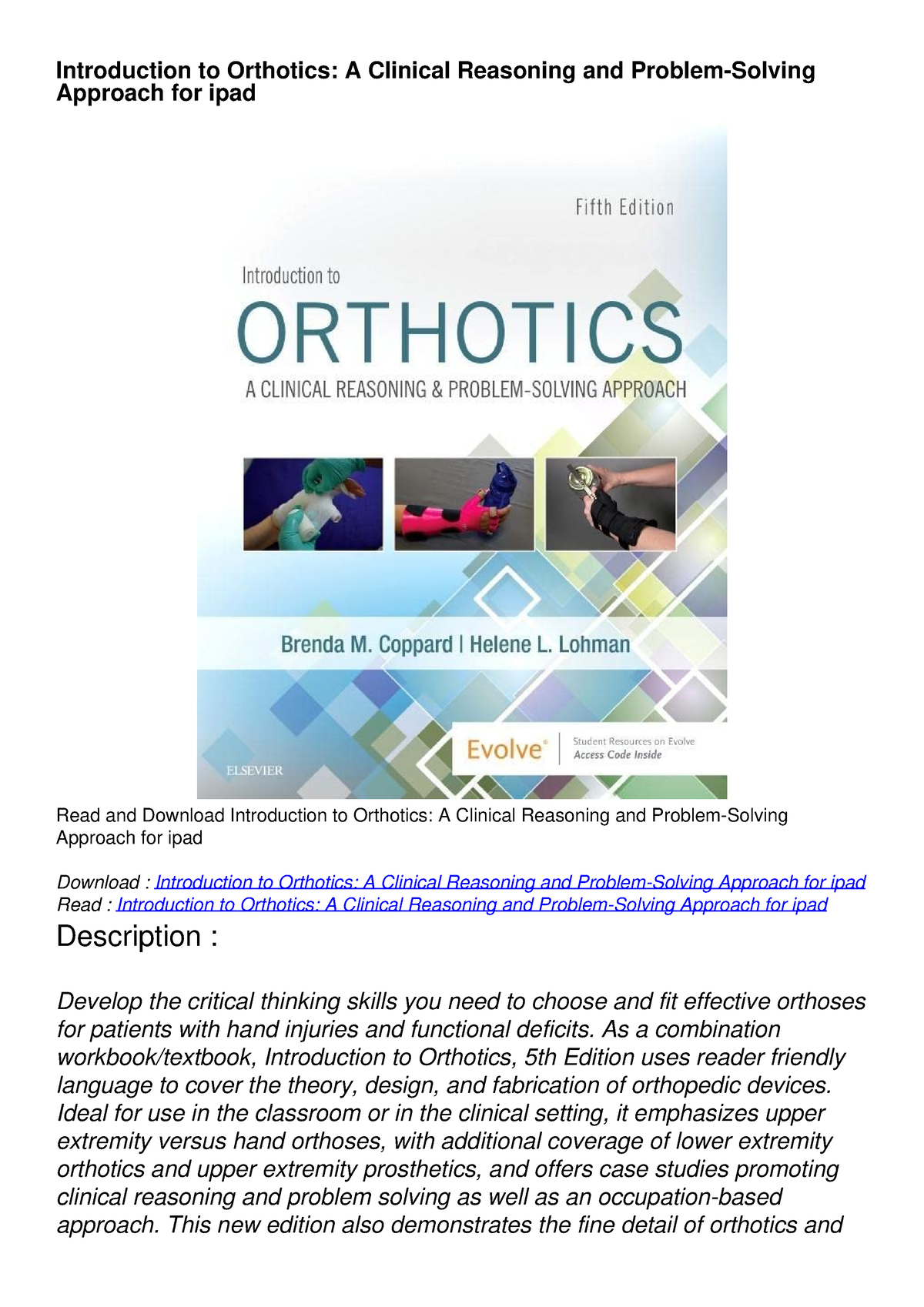 introduction to orthotics a clinical reasoning and problem solving approach
