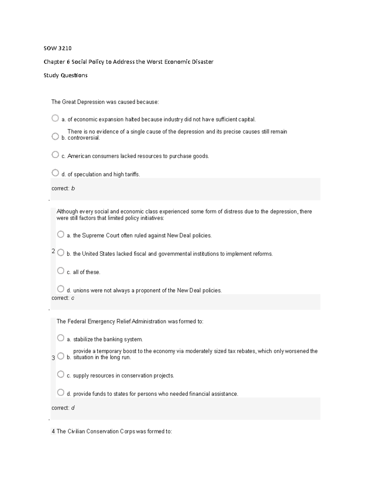 Chapter 6 Study Questions Answers SOW 3210 Chapter 6 Social Policy 