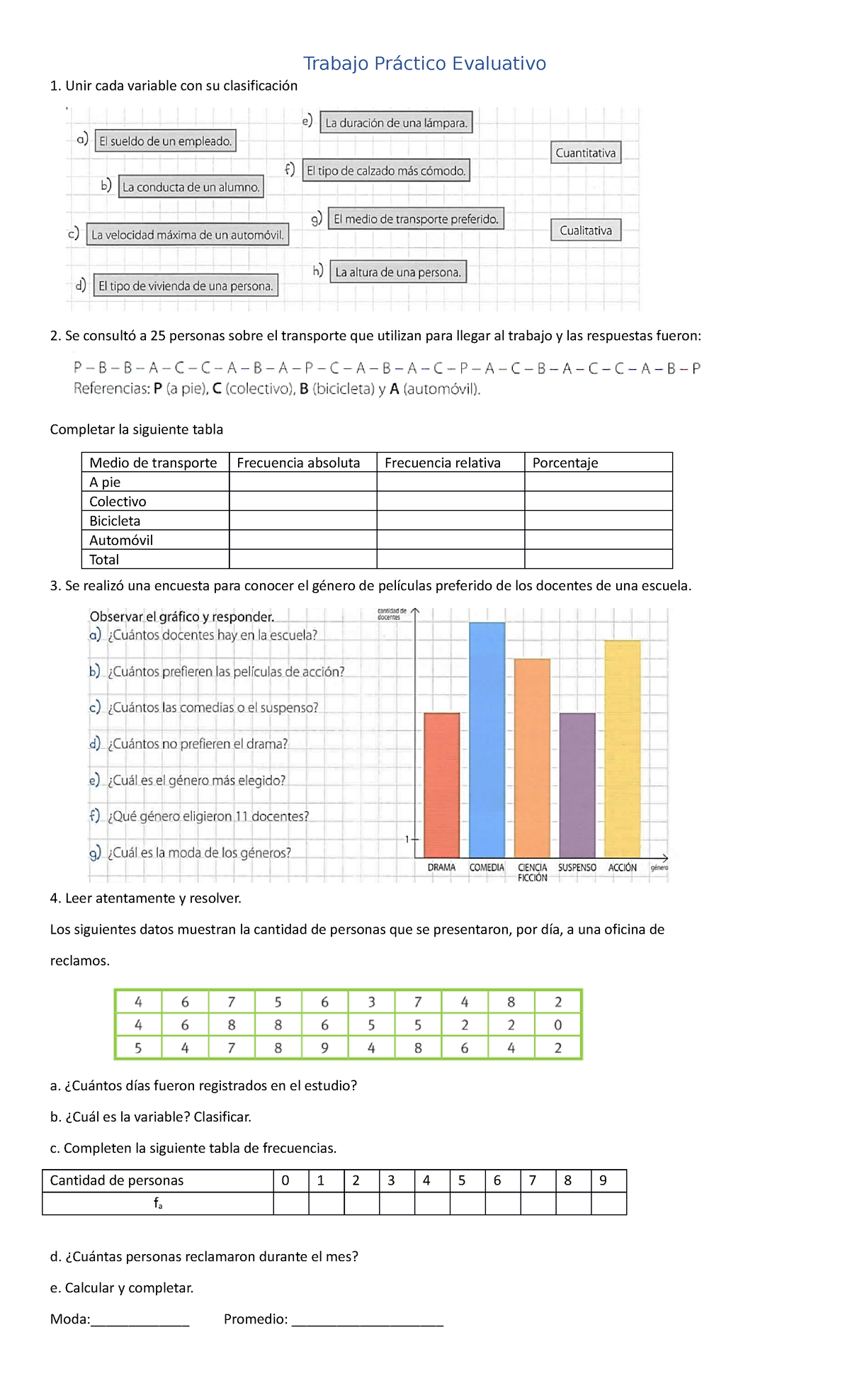 Trabajo Práctico Evaluativo Estadística - Trabajo Práctico Evaluativo 1 ...