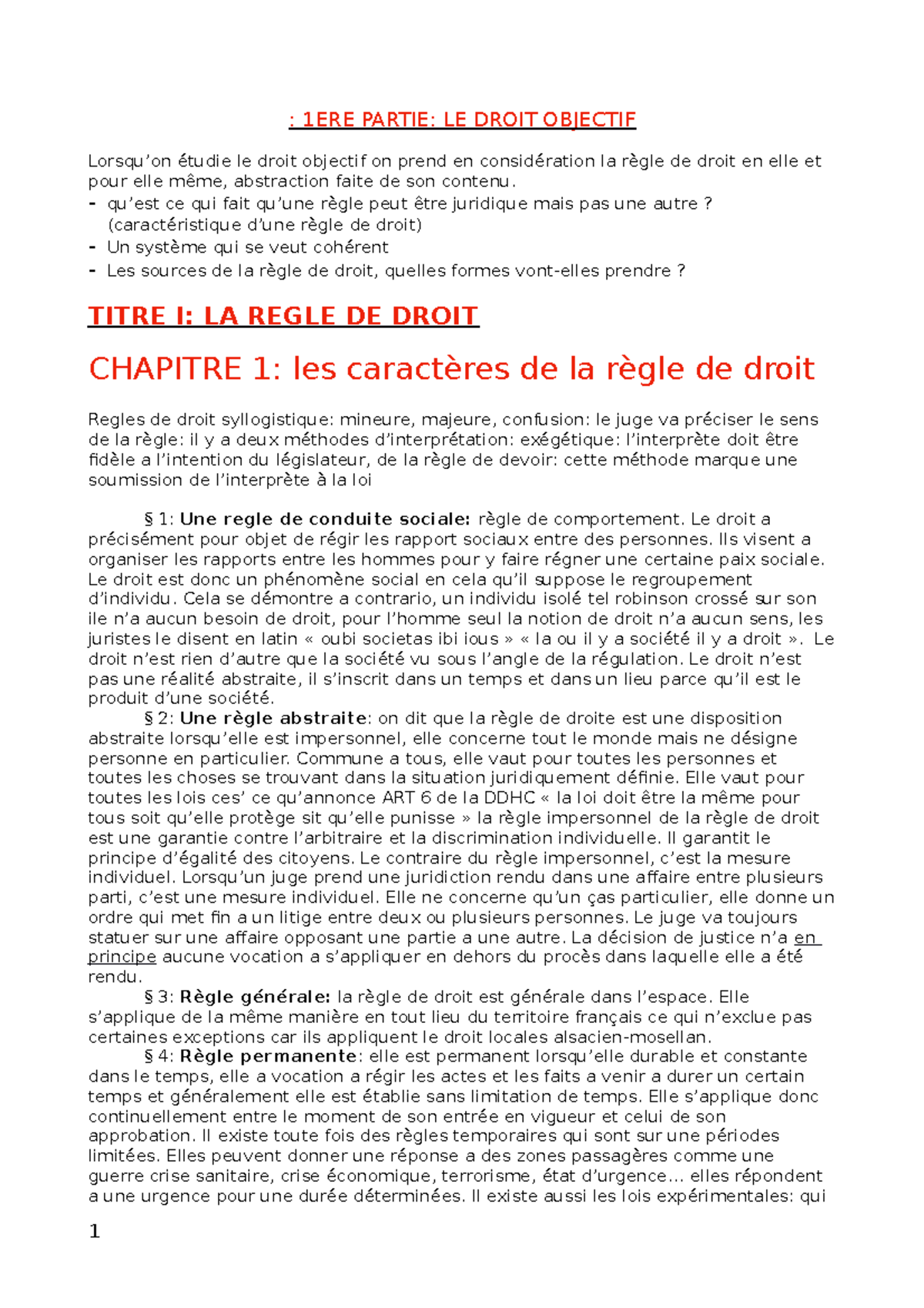 1ere partie la regle de droit - 1ERE PARTIE: LE DROIT OBJECTIF : Lorsqu ...