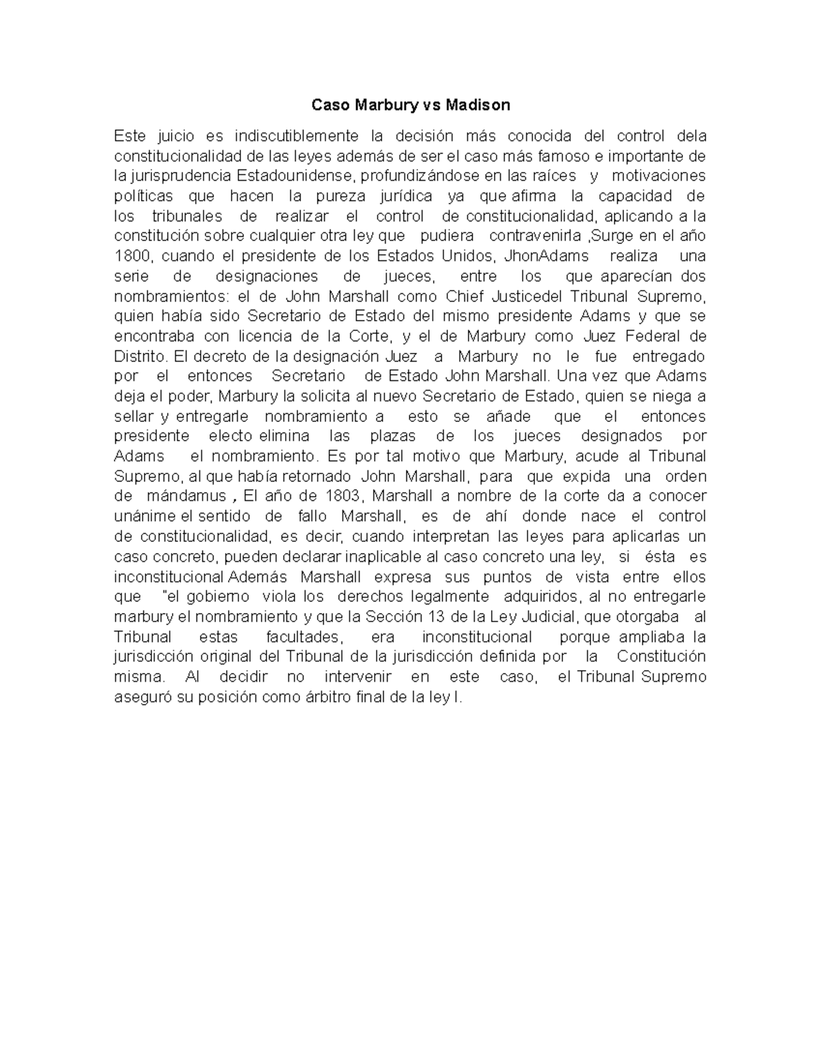 Caso Marbury vs Madison - El decreto de la designación Juez a Marbury ...