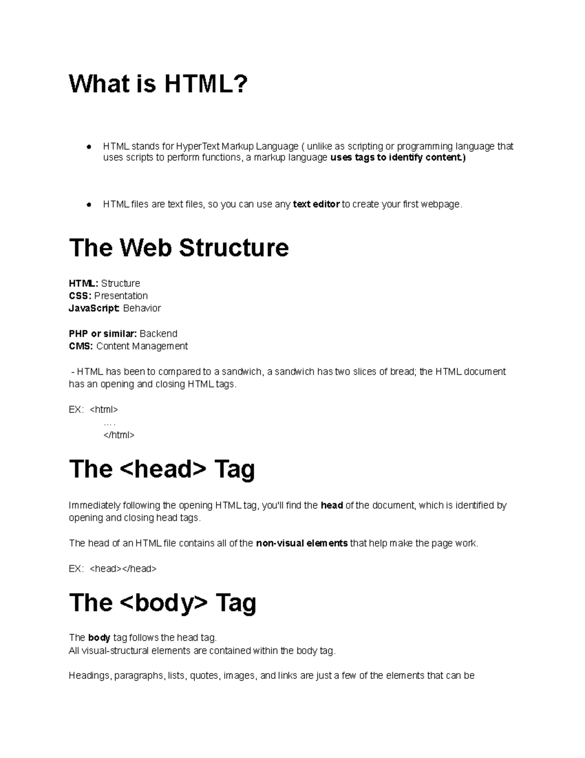 Head, Body, & Title Tags -HTML - What is HTML? HTML stands for ...