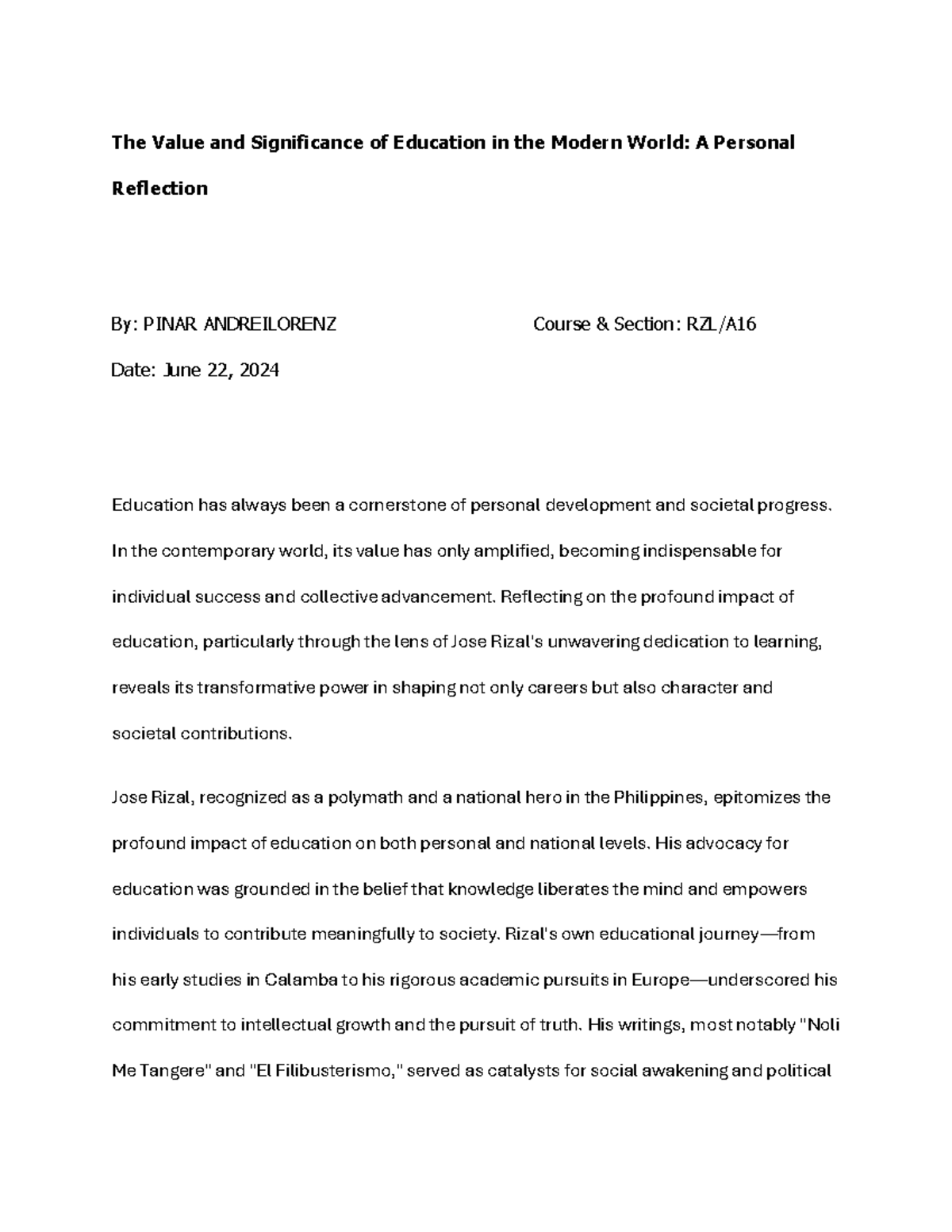 The Value and Significance of Education in the Modern World A Personal ...