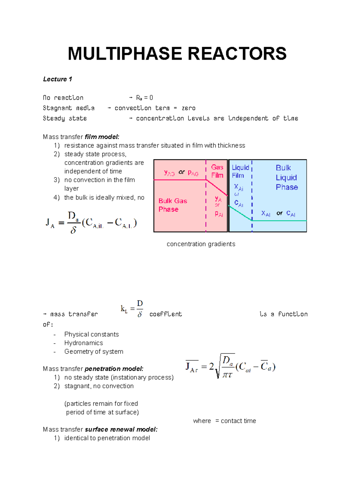 Samenvatting Multiphase Reactors, Lecture 1 - 4 - MULTIPHASE REACTORS ...